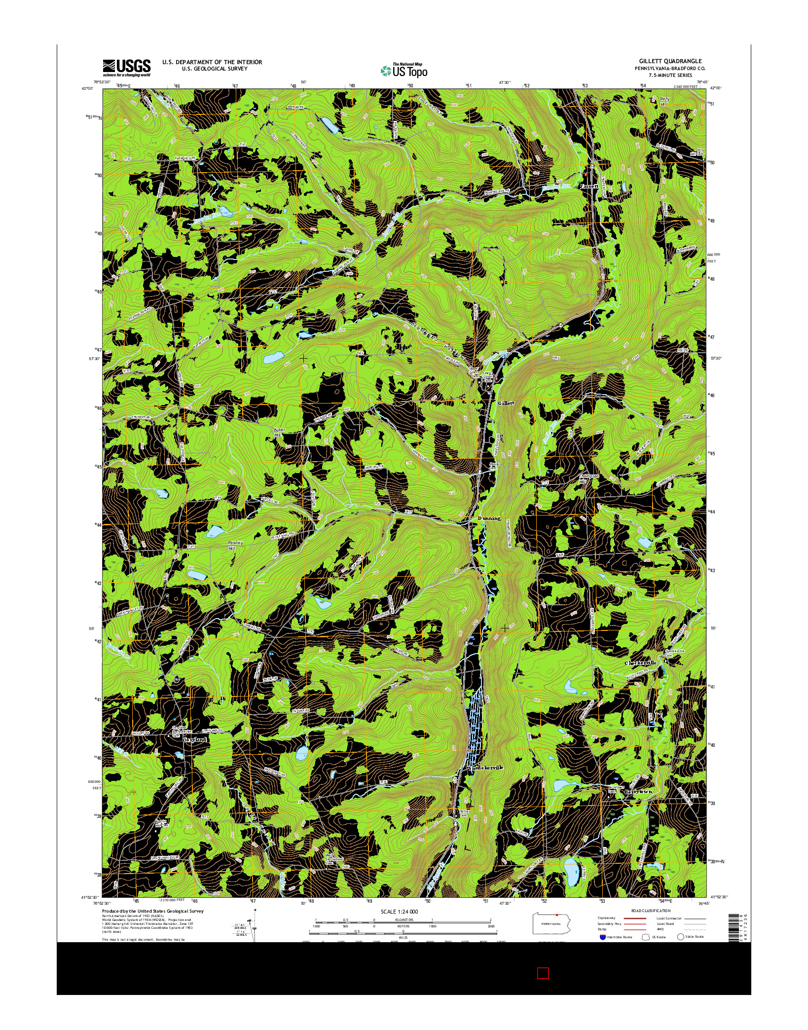 USGS US TOPO 7.5-MINUTE MAP FOR GILLETT, PA 2016