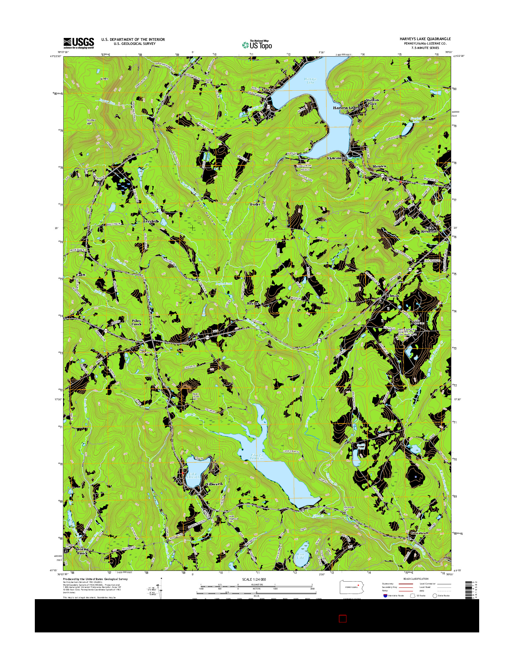 USGS US TOPO 7.5-MINUTE MAP FOR HARVEYS LAKE, PA 2016