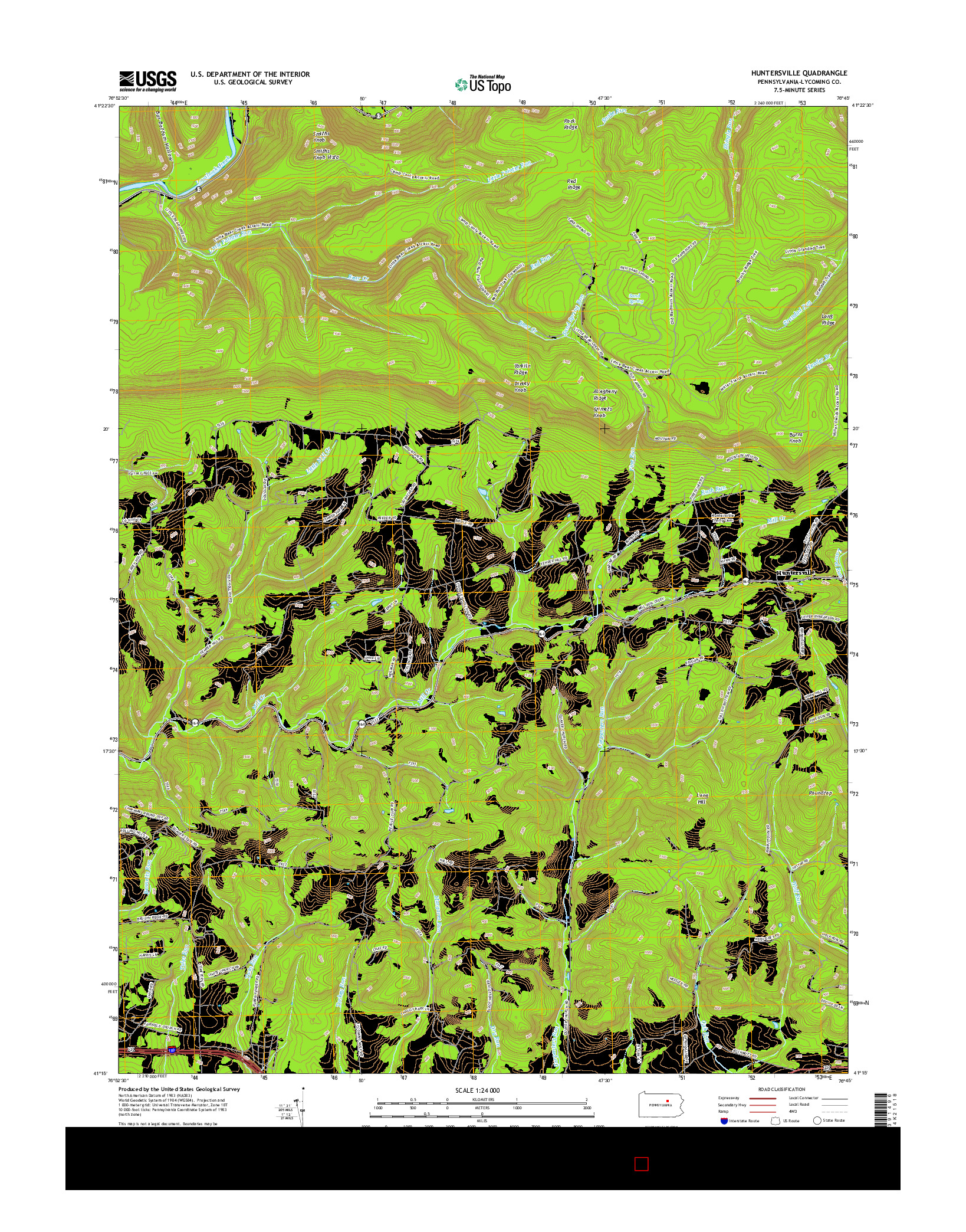 USGS US TOPO 7.5-MINUTE MAP FOR HUNTERSVILLE, PA 2016