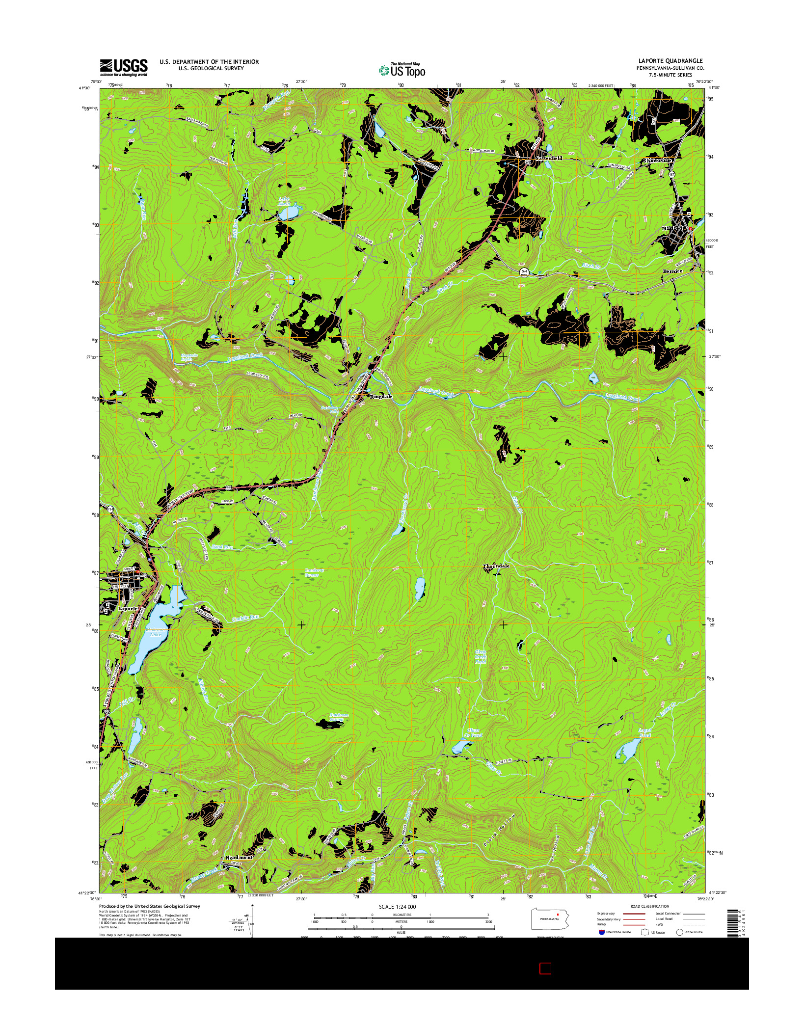 USGS US TOPO 7.5-MINUTE MAP FOR LAPORTE, PA 2016