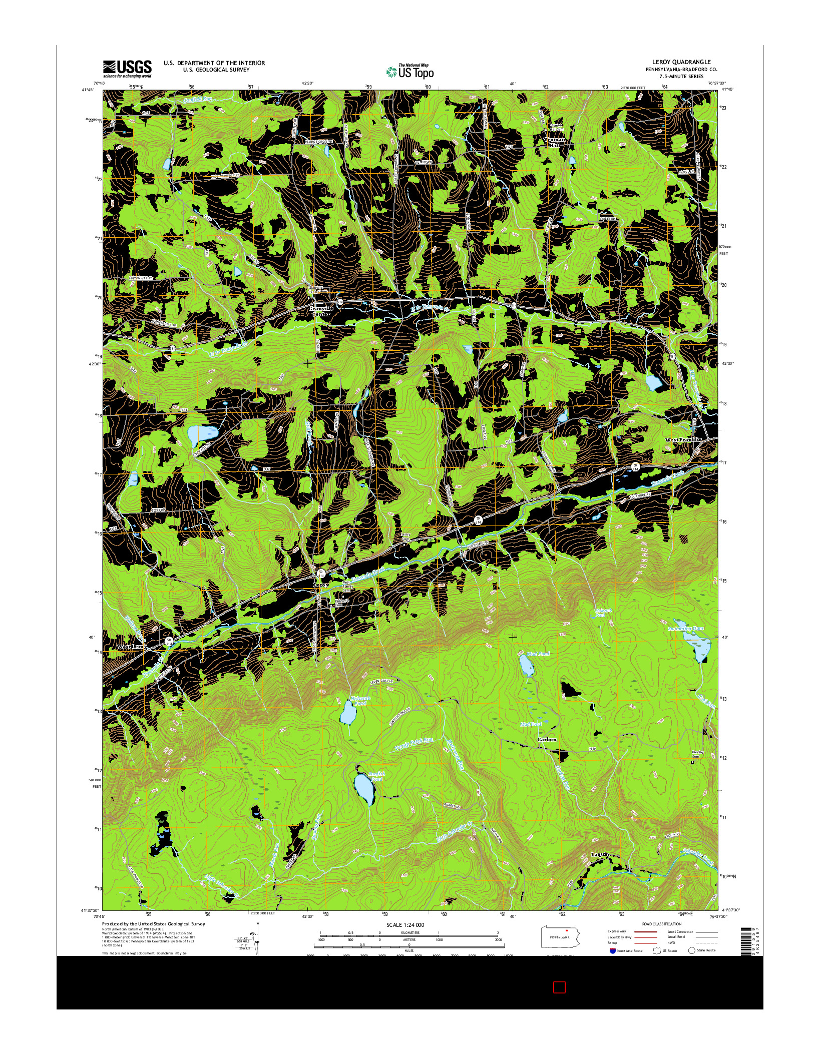 USGS US TOPO 7.5-MINUTE MAP FOR LEROY, PA 2016