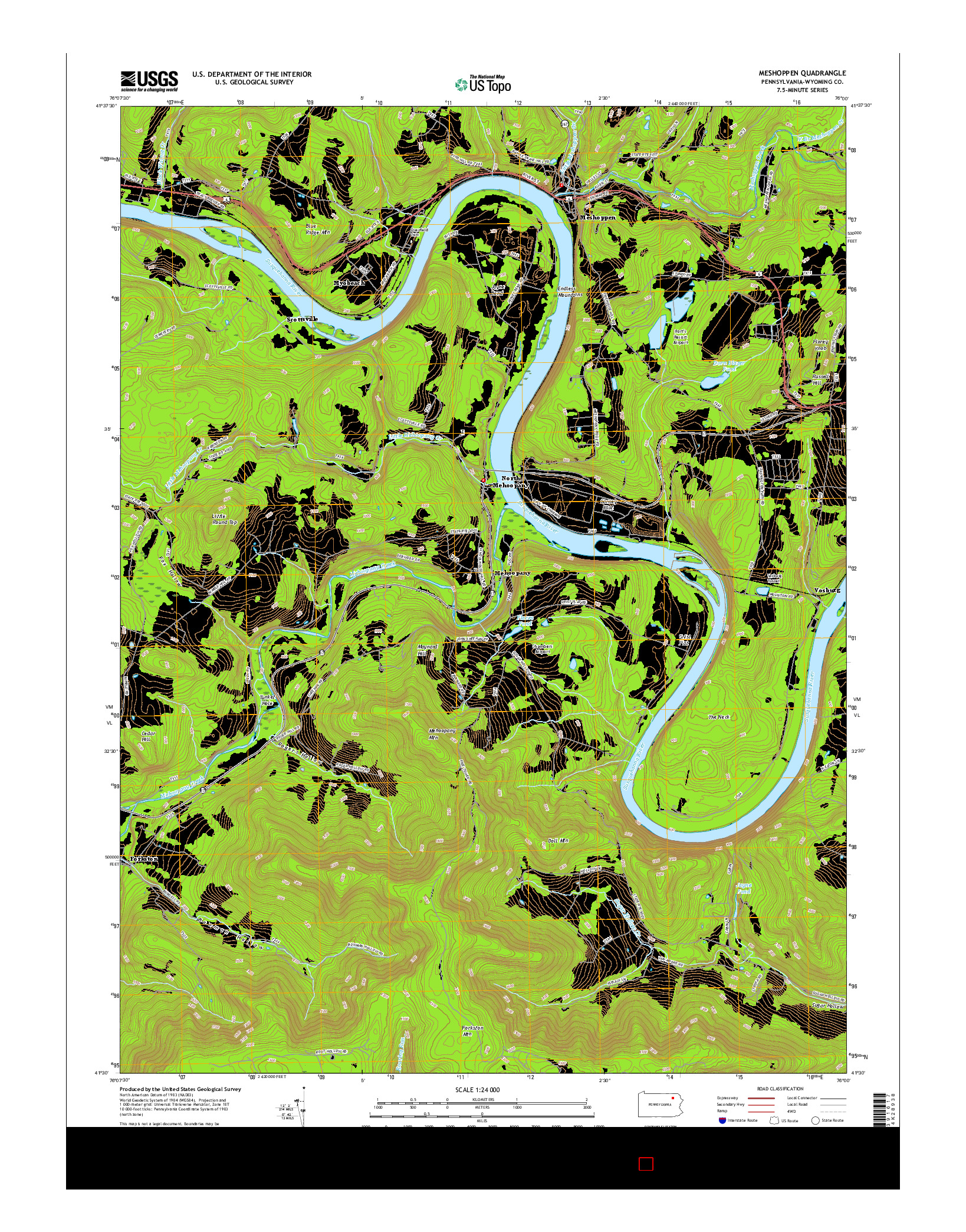USGS US TOPO 7.5-MINUTE MAP FOR MESHOPPEN, PA 2016
