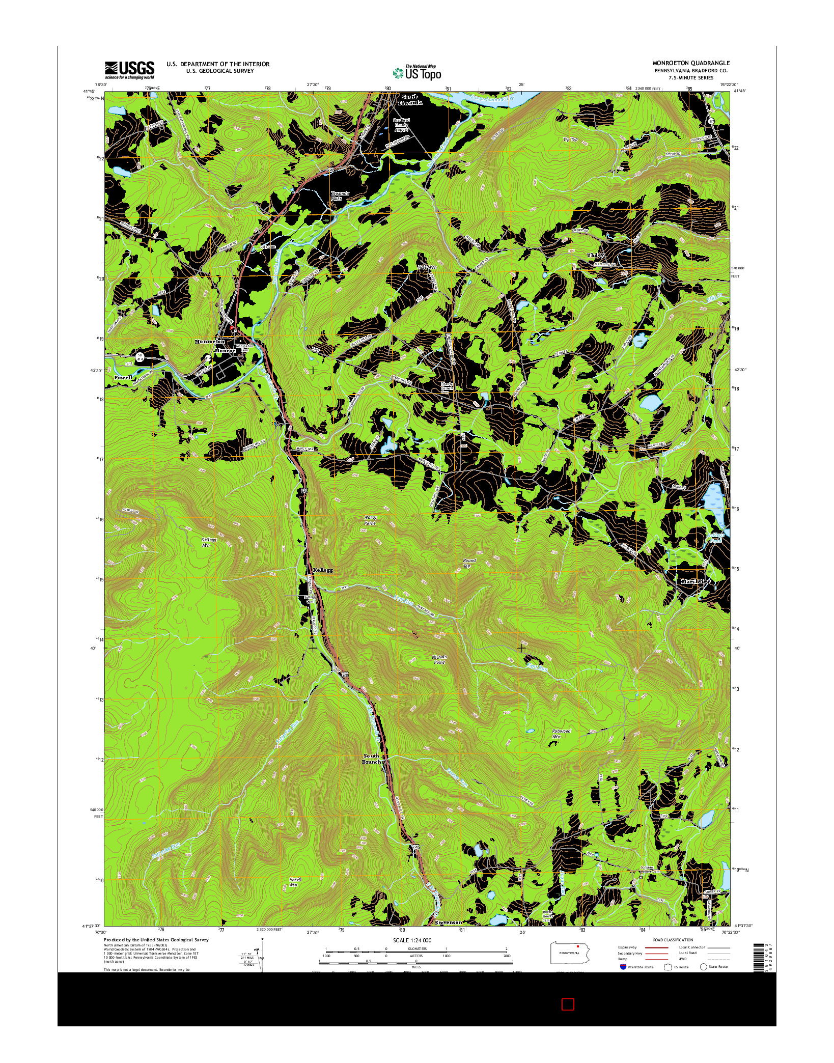 USGS US TOPO 7.5-MINUTE MAP FOR MONROETON, PA 2016