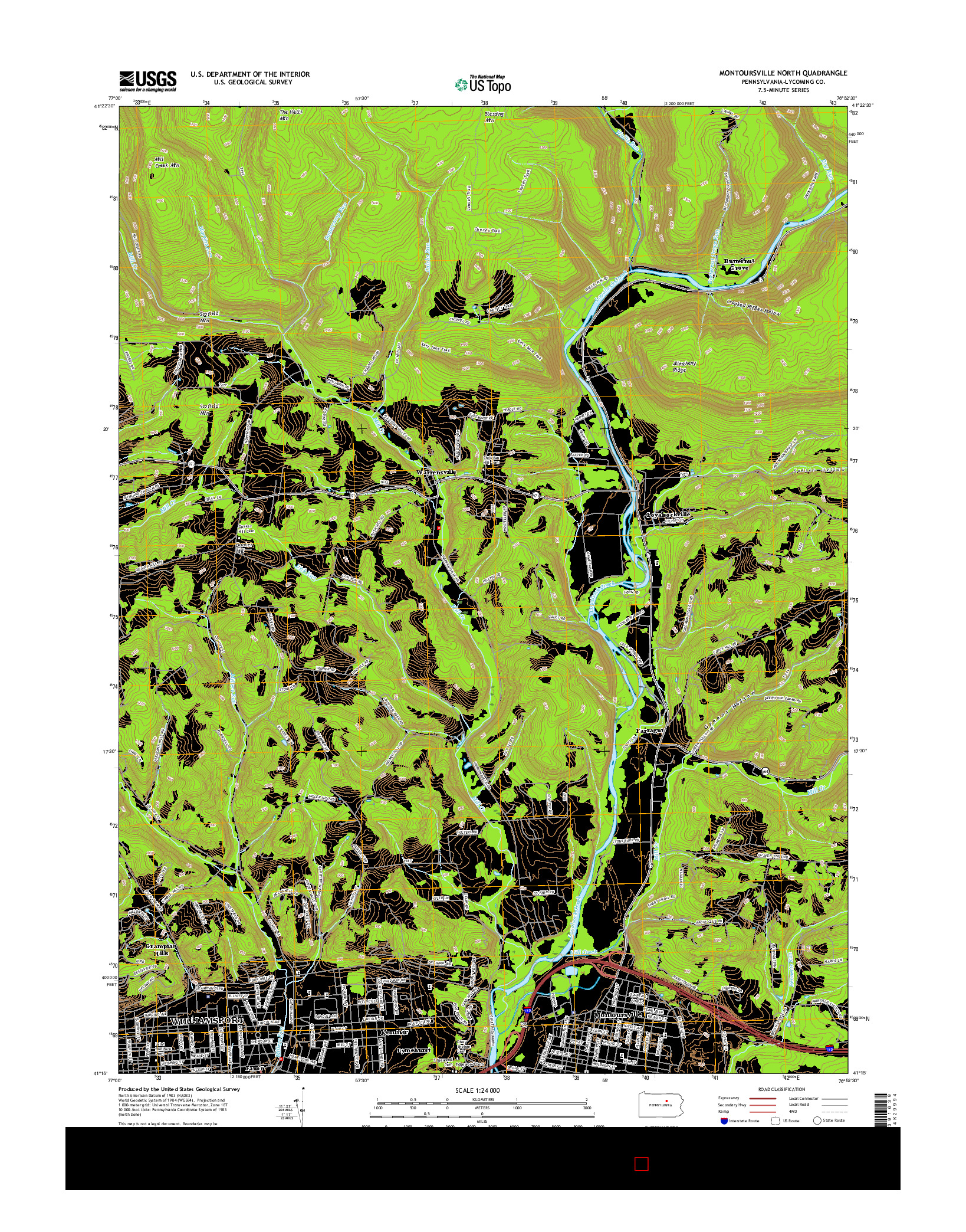 USGS US TOPO 7.5-MINUTE MAP FOR MONTOURSVILLE NORTH, PA 2016