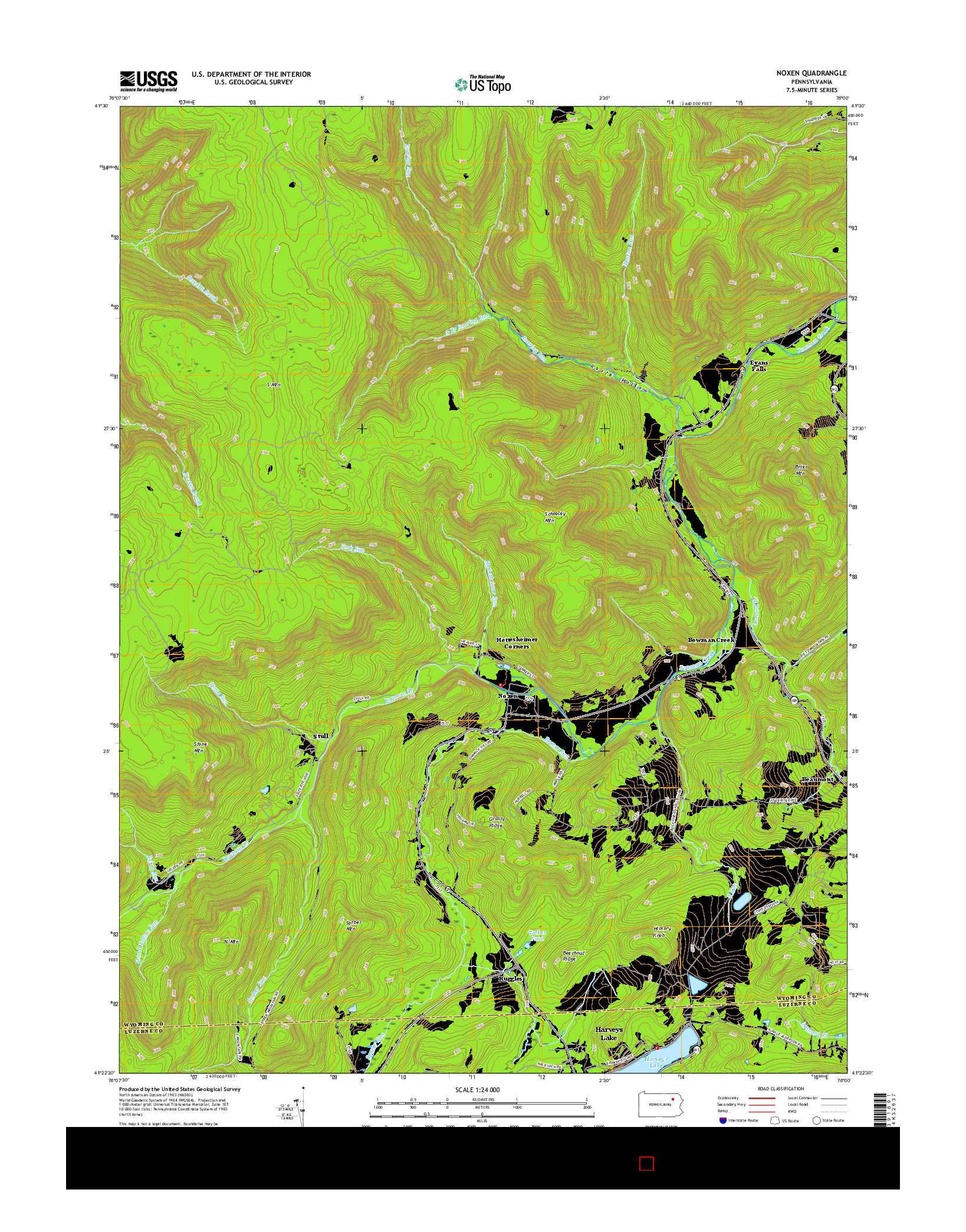 USGS US TOPO 7.5-MINUTE MAP FOR NOXEN, PA 2016