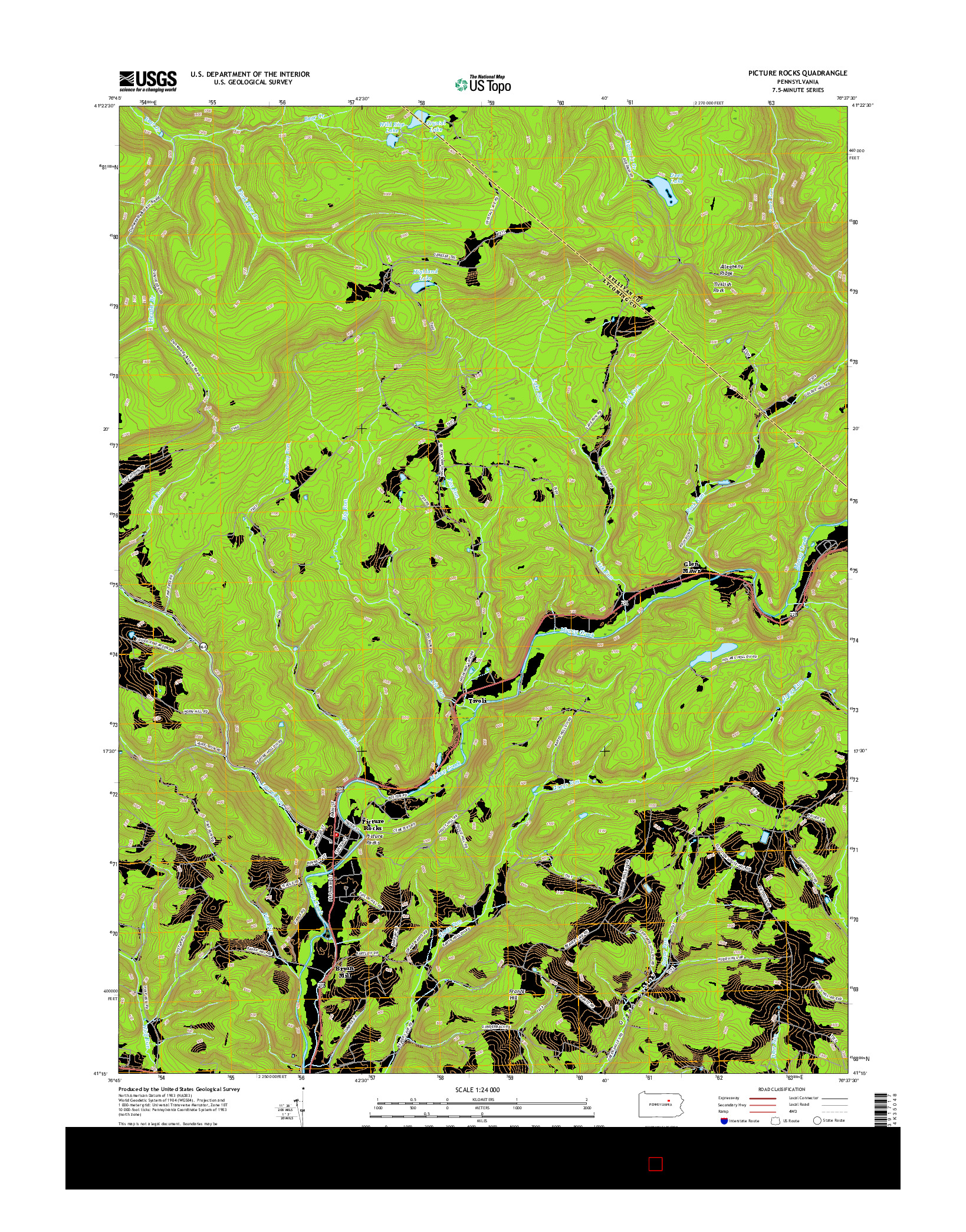 USGS US TOPO 7.5-MINUTE MAP FOR PICTURE ROCKS, PA 2016