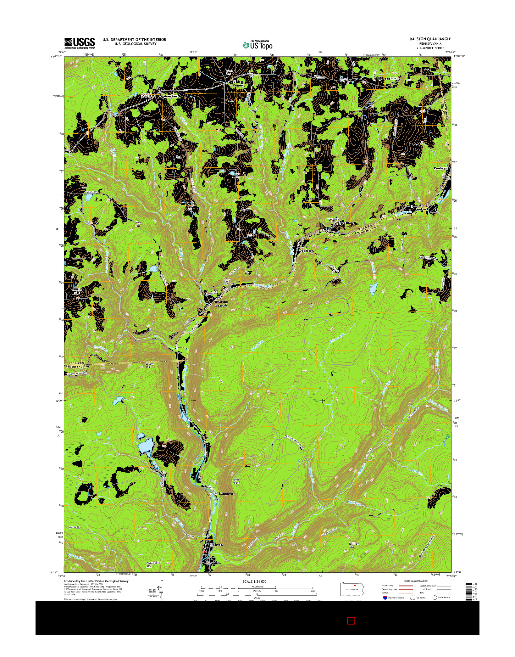 USGS US TOPO 7.5-MINUTE MAP FOR RALSTON, PA 2016