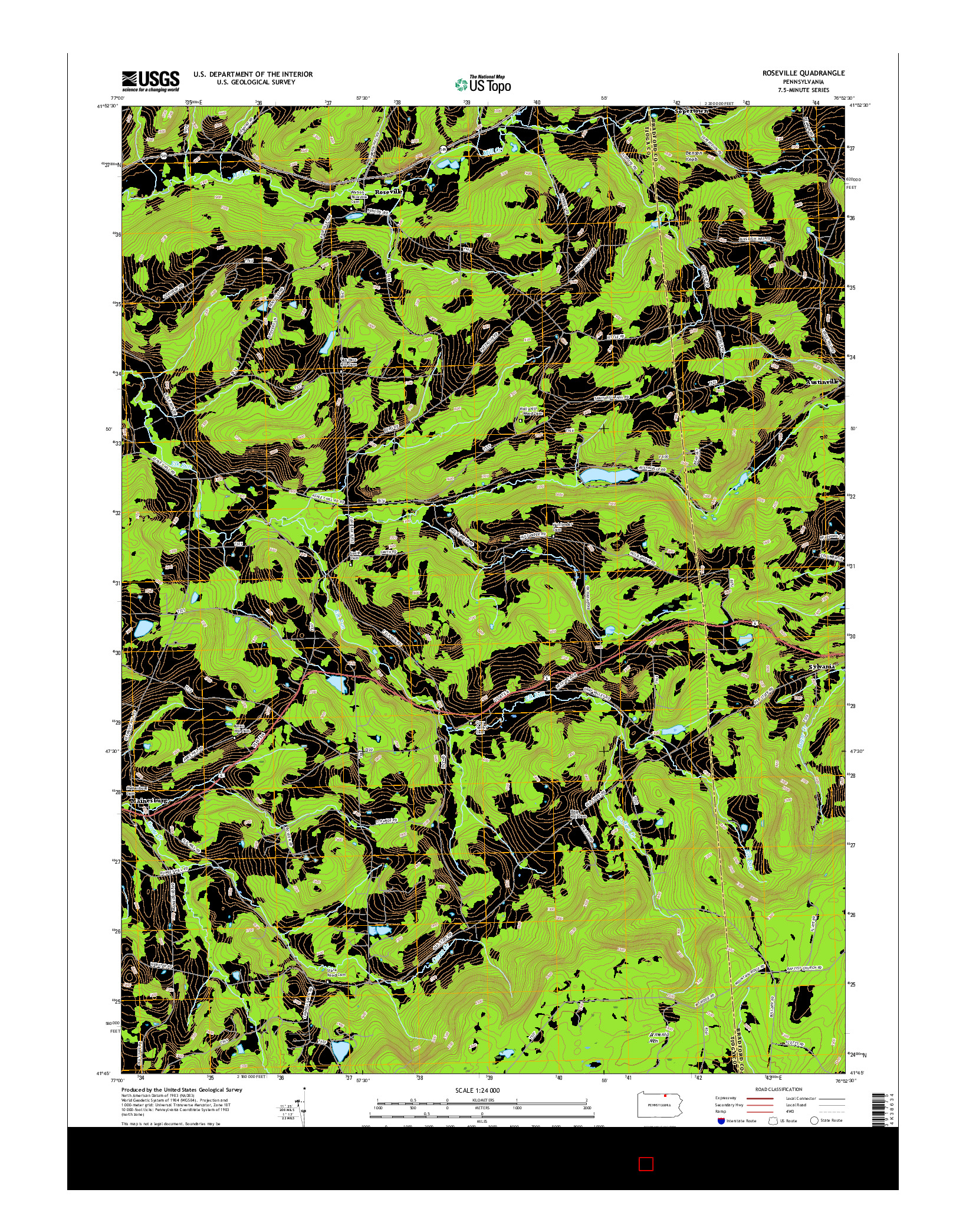 USGS US TOPO 7.5-MINUTE MAP FOR ROSEVILLE, PA 2016