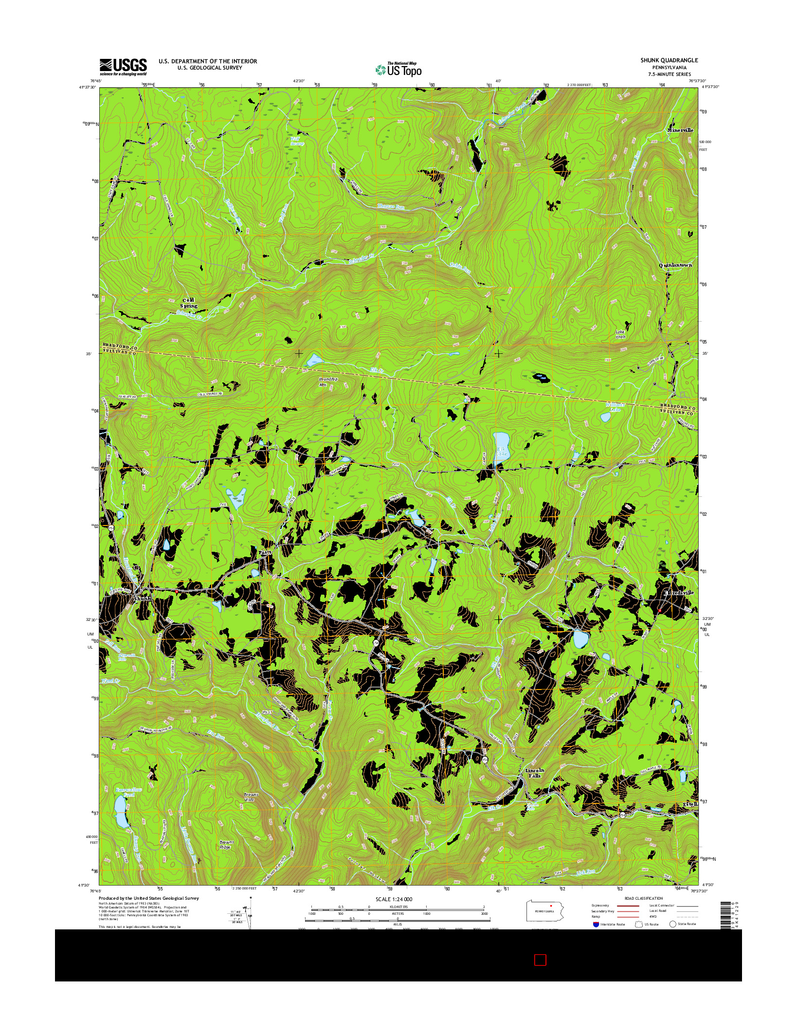 USGS US TOPO 7.5-MINUTE MAP FOR SHUNK, PA 2016