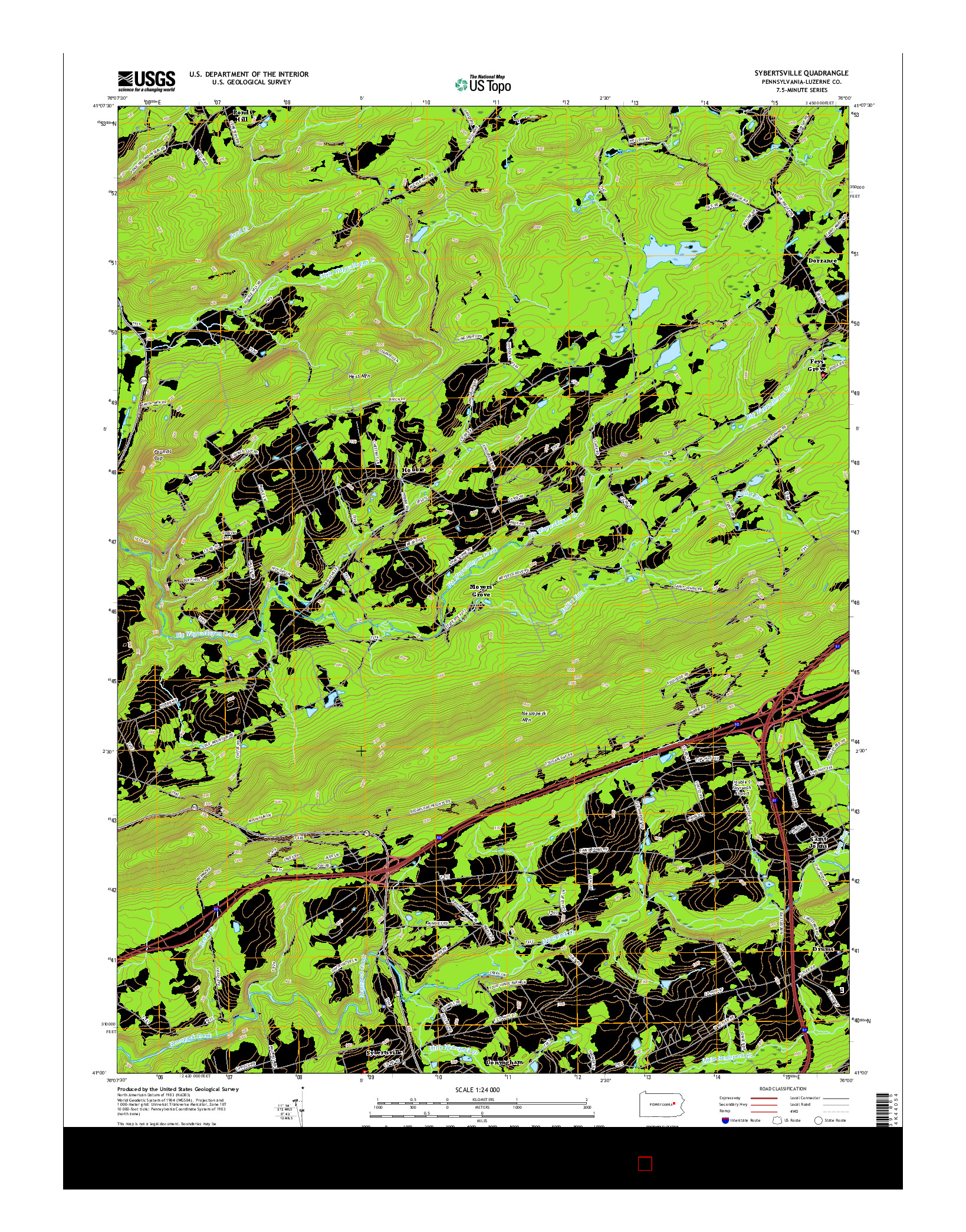 USGS US TOPO 7.5-MINUTE MAP FOR SYBERTSVILLE, PA 2016