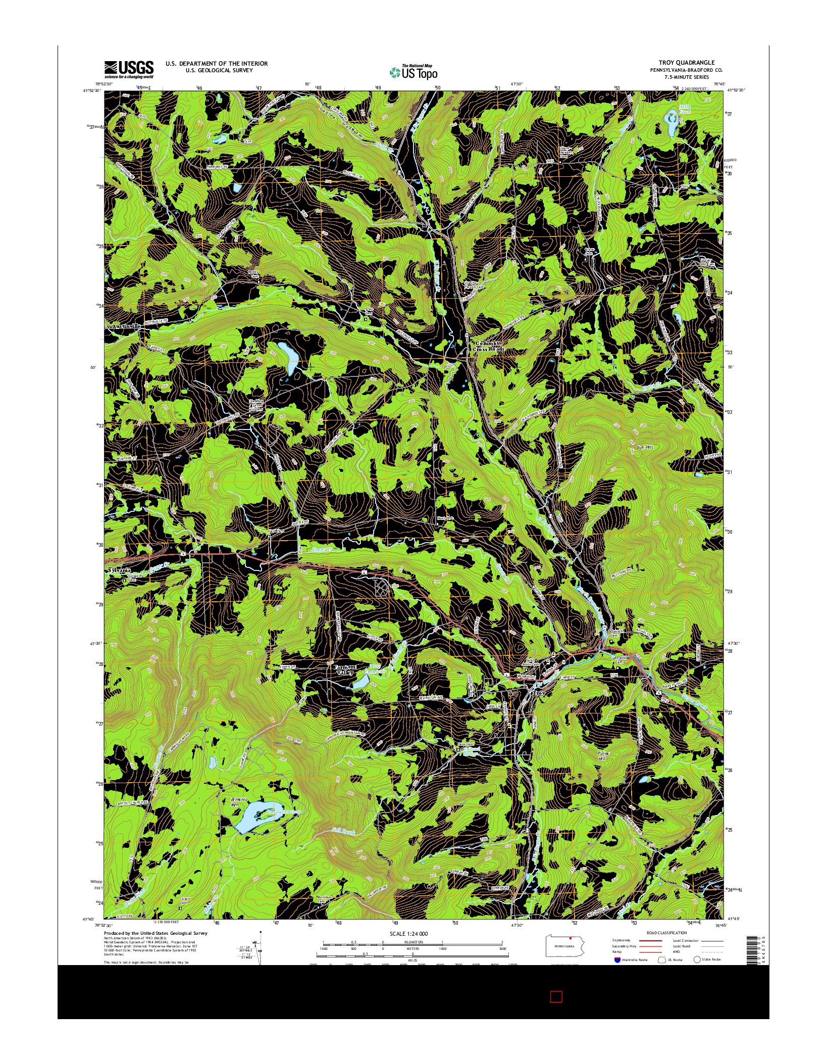 USGS US TOPO 7.5-MINUTE MAP FOR TROY, PA 2016