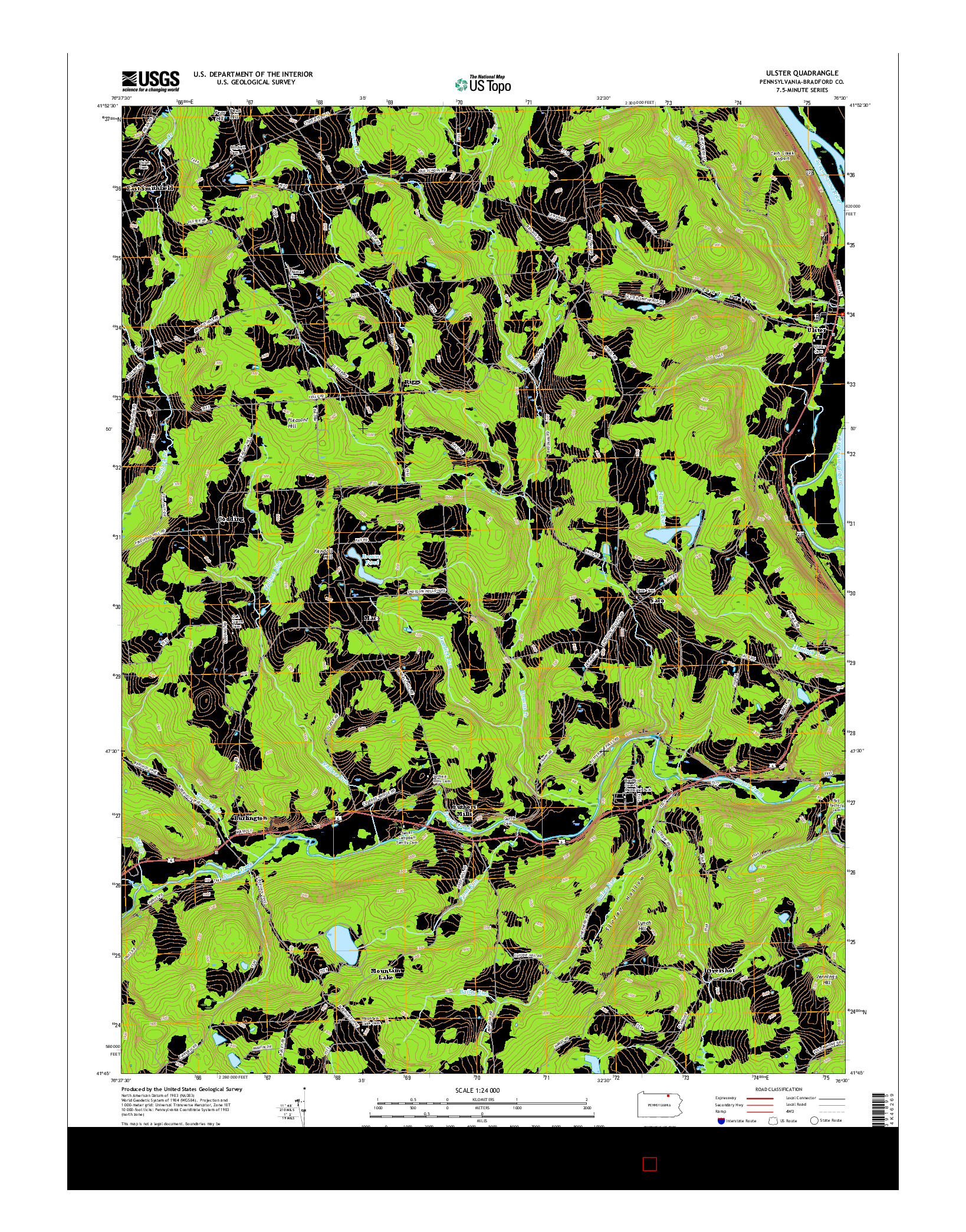 USGS US TOPO 7.5-MINUTE MAP FOR ULSTER, PA 2016