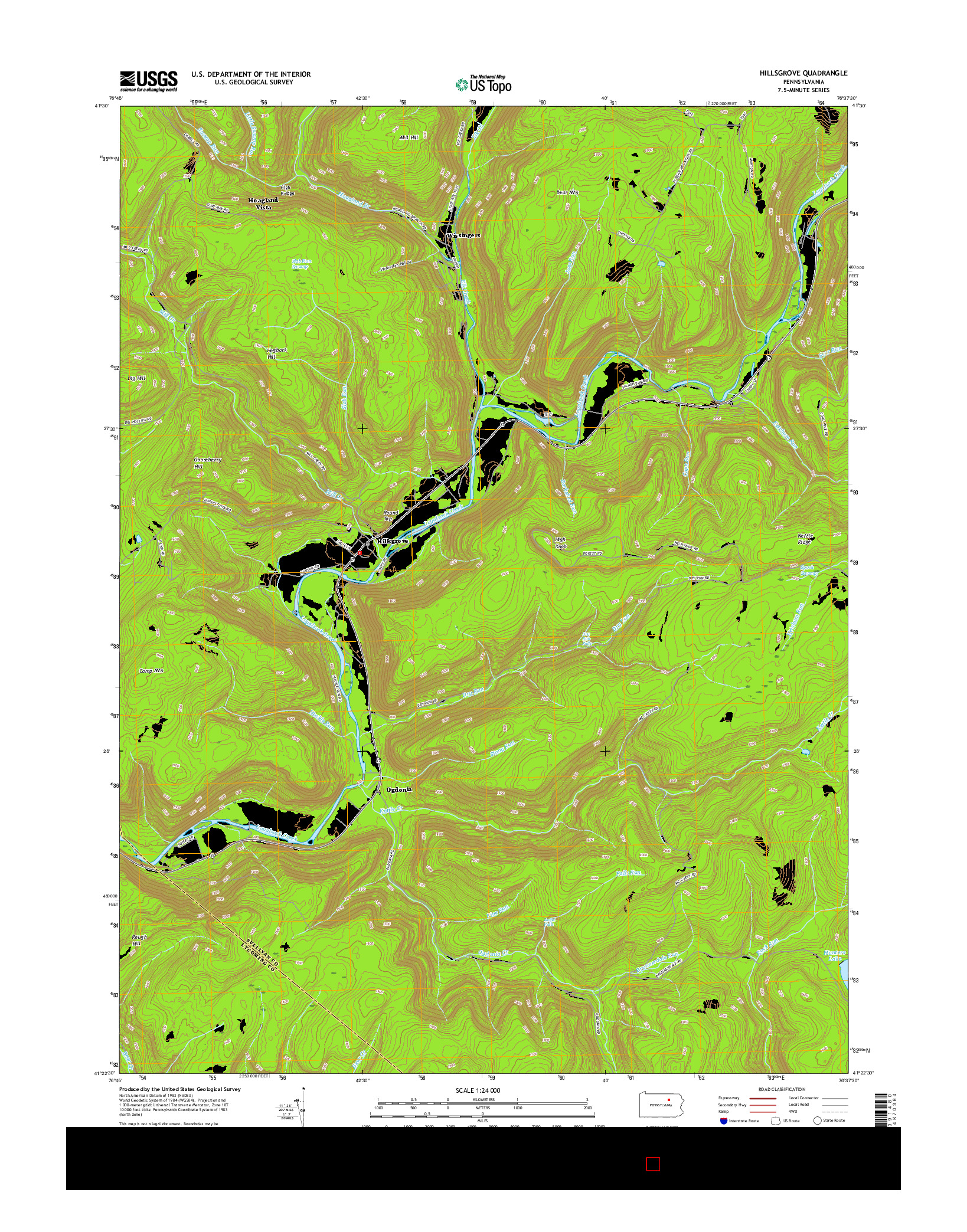 USGS US TOPO 7.5-MINUTE MAP FOR HILLSGROVE, PA 2016