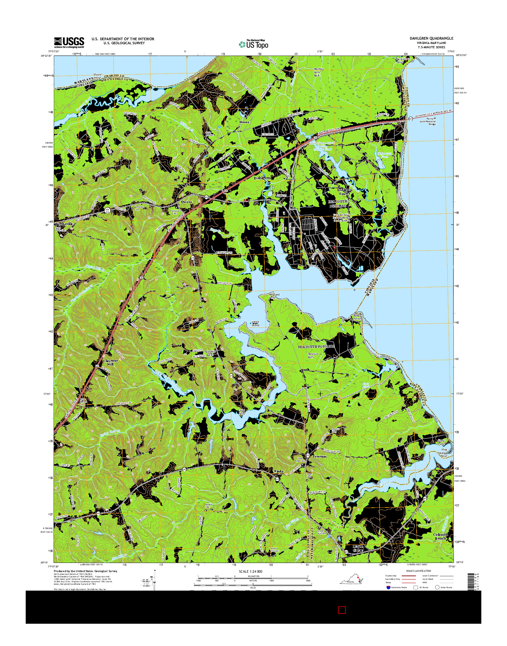 USGS US TOPO 7.5-MINUTE MAP FOR DAHLGREN, VA-MD 2016