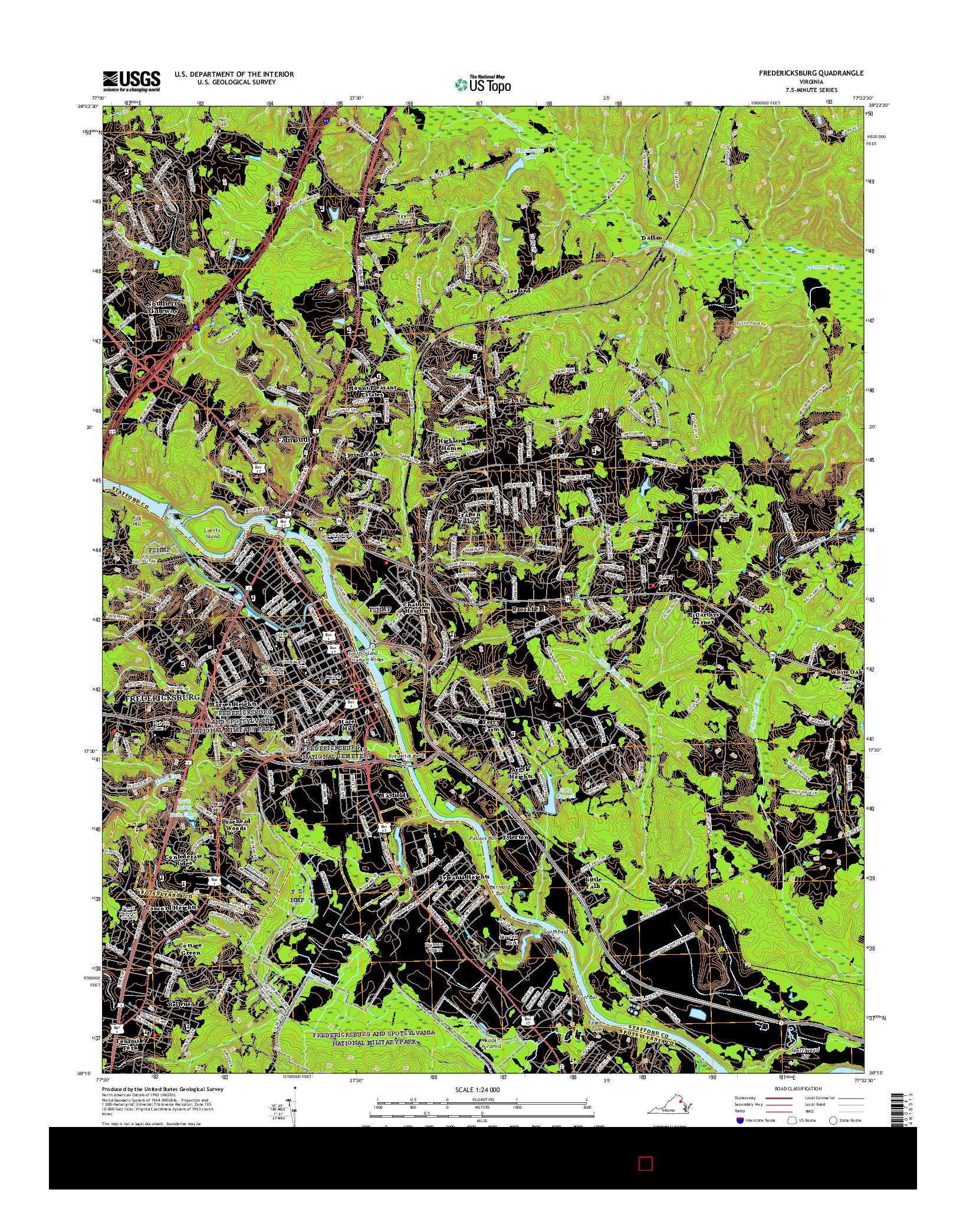USGS US TOPO 7.5-MINUTE MAP FOR FREDERICKSBURG, VA 2016