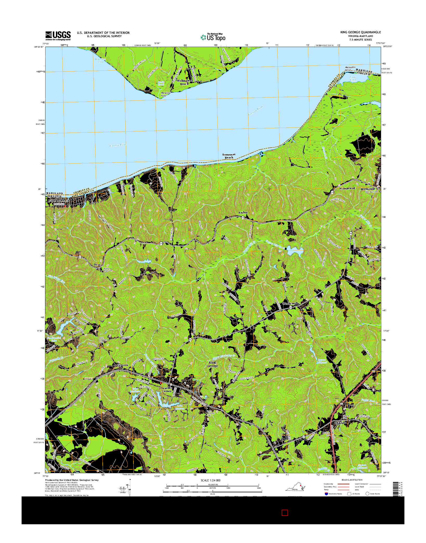 USGS US TOPO 7.5-MINUTE MAP FOR KING GEORGE, VA-MD 2016