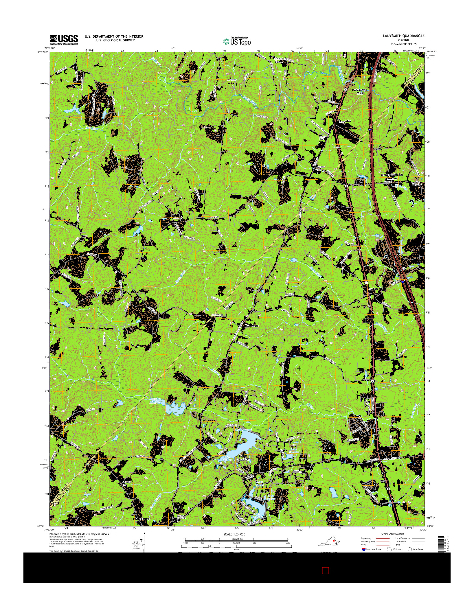 USGS US TOPO 7.5-MINUTE MAP FOR LADYSMITH, VA 2016