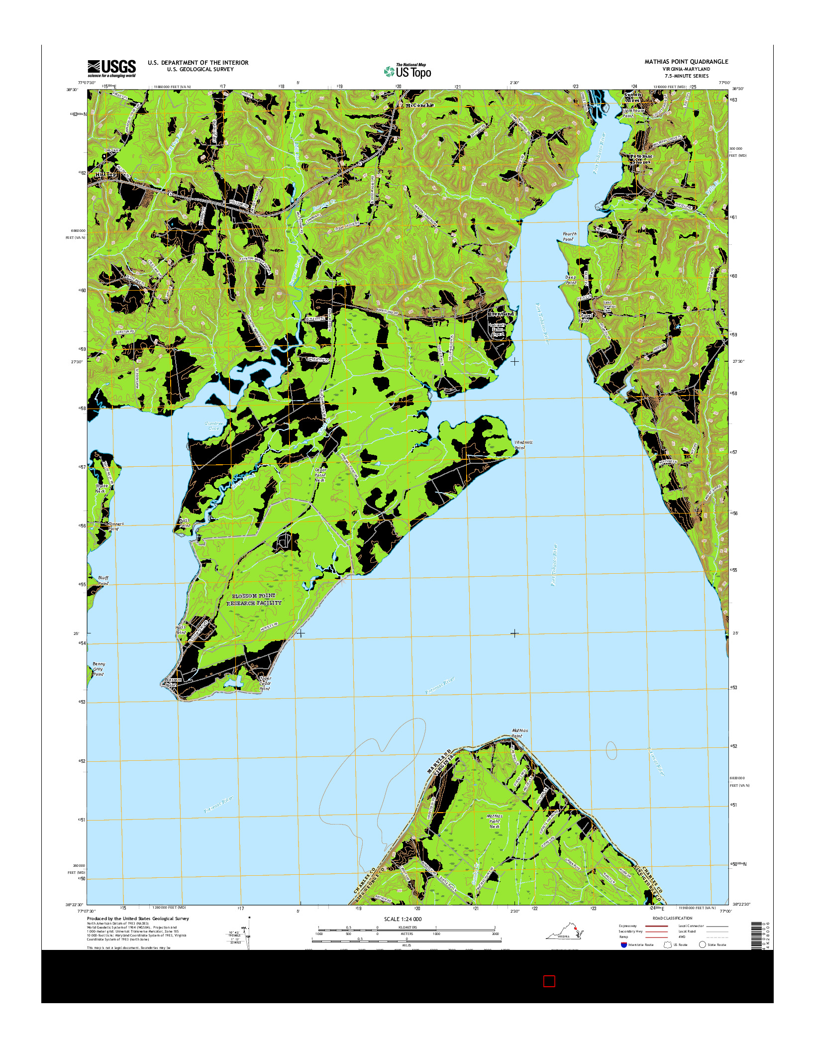 USGS US TOPO 7.5-MINUTE MAP FOR MATHIAS POINT, VA-MD 2016