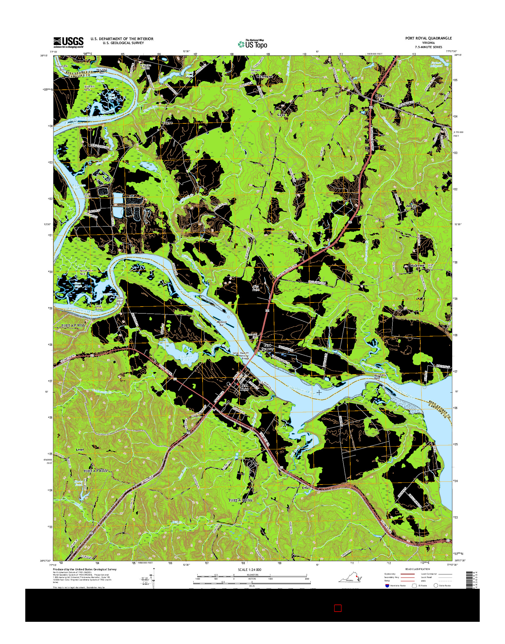 USGS US TOPO 7.5-MINUTE MAP FOR PORT ROYAL, VA 2016