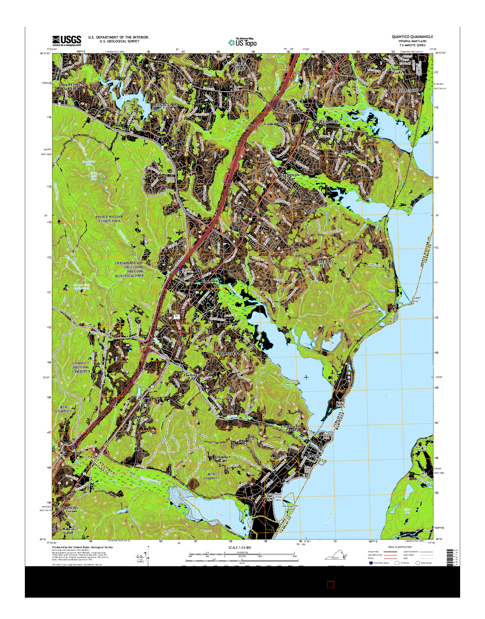 USGS US TOPO 7.5-MINUTE MAP FOR QUANTICO, VA-MD 2016