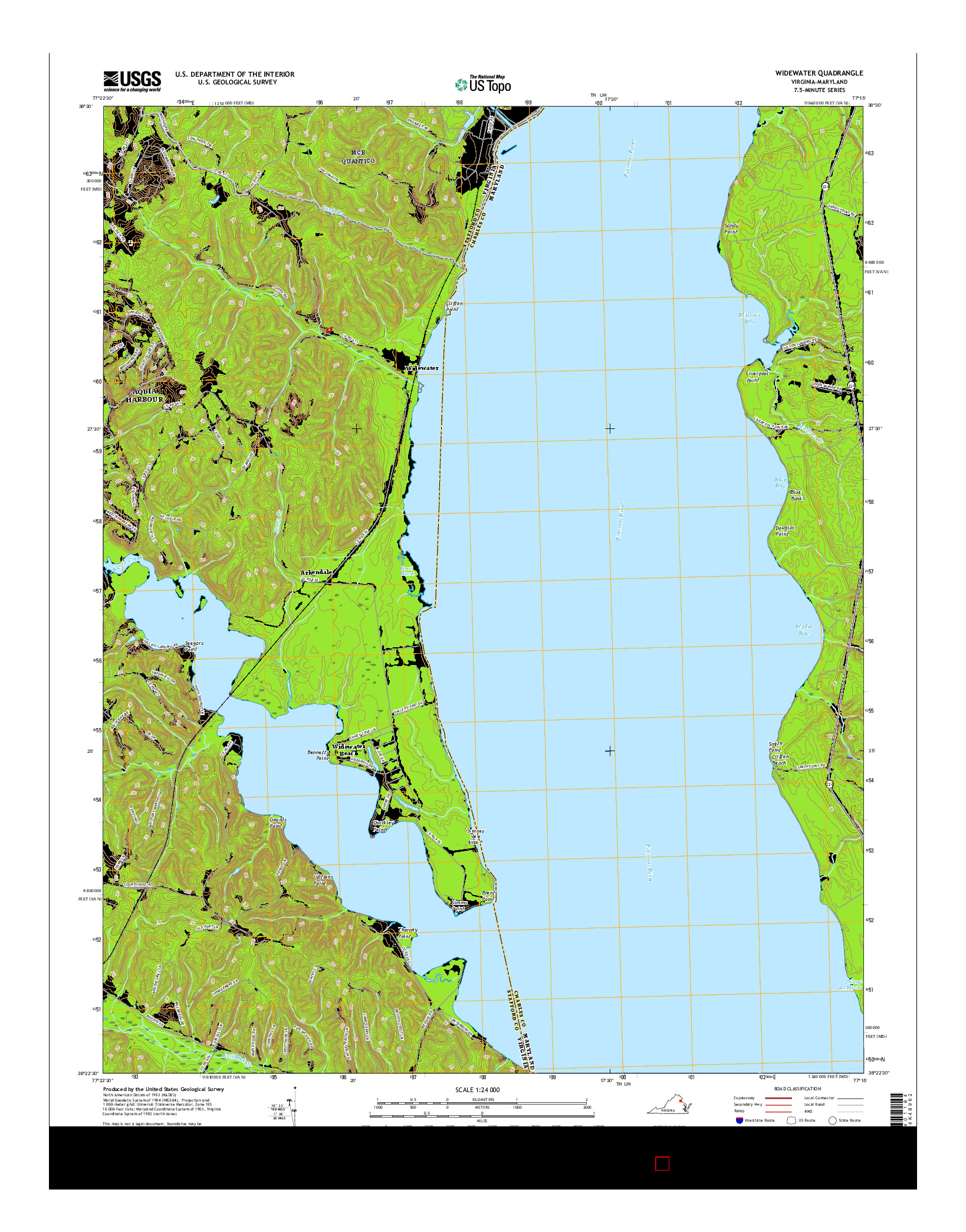 USGS US TOPO 7.5-MINUTE MAP FOR WIDEWATER, VA-MD 2016