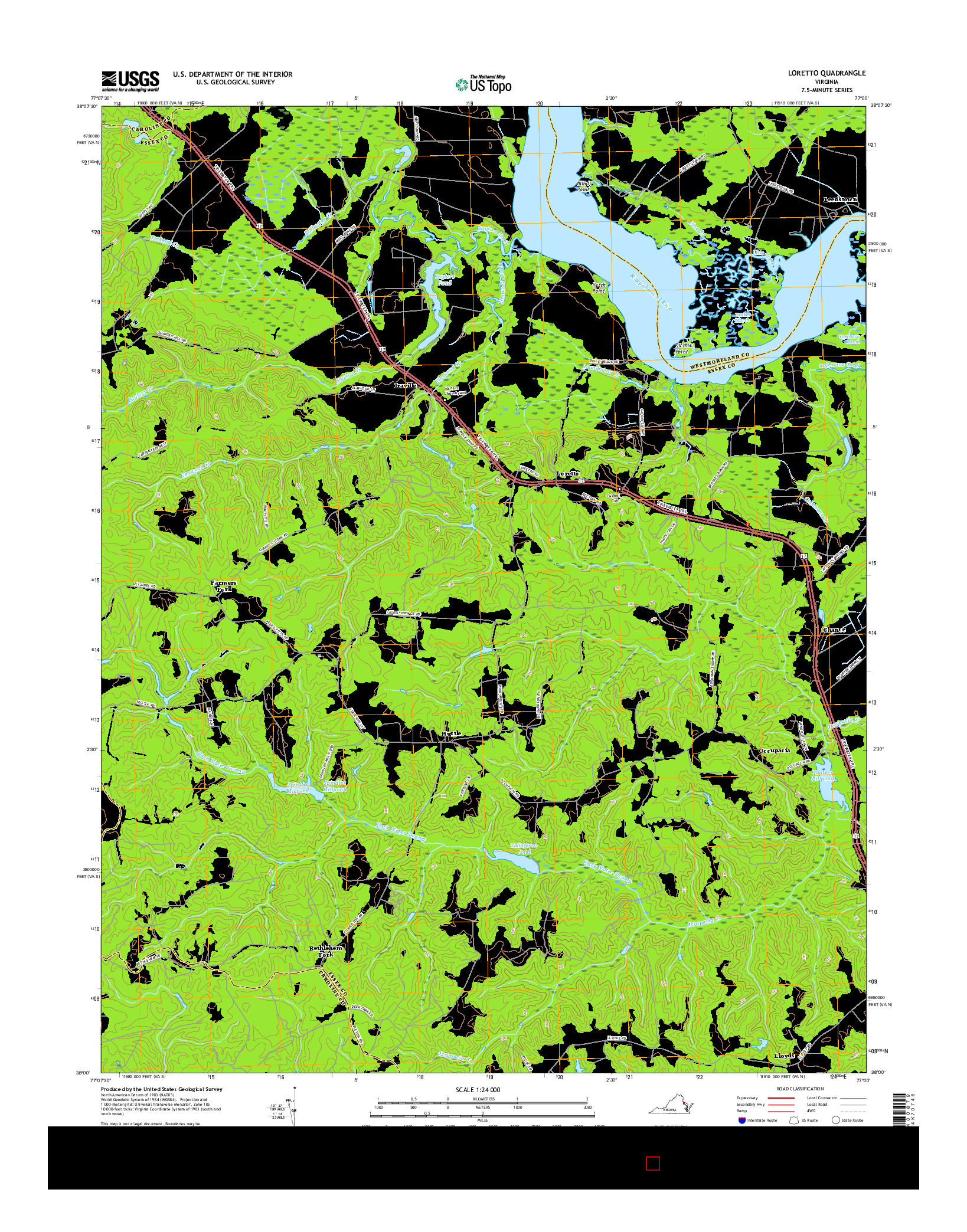 USGS US TOPO 7.5-MINUTE MAP FOR LORETTO, VA 2016