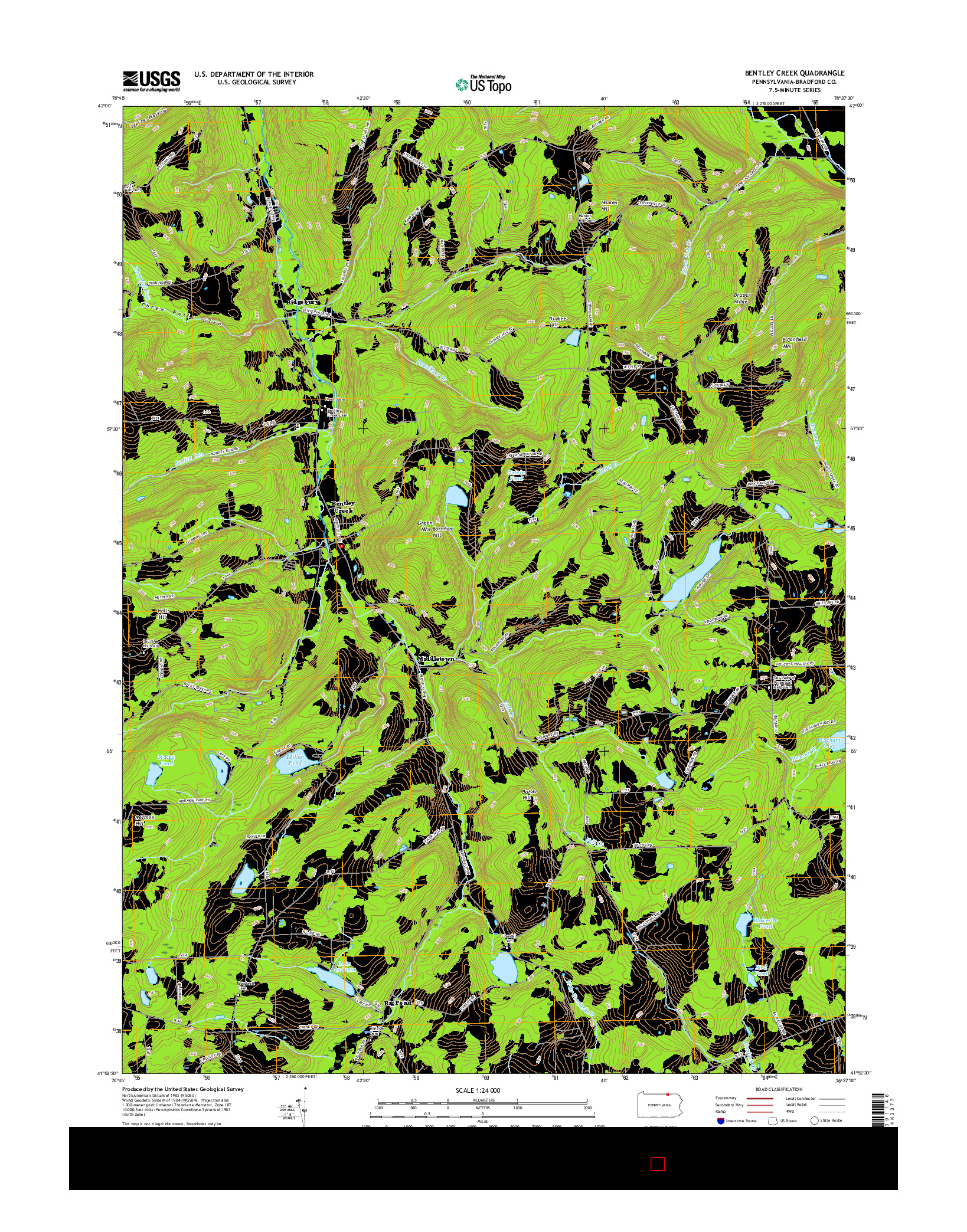 USGS US TOPO 7.5-MINUTE MAP FOR BENTLEY CREEK, PA 2016