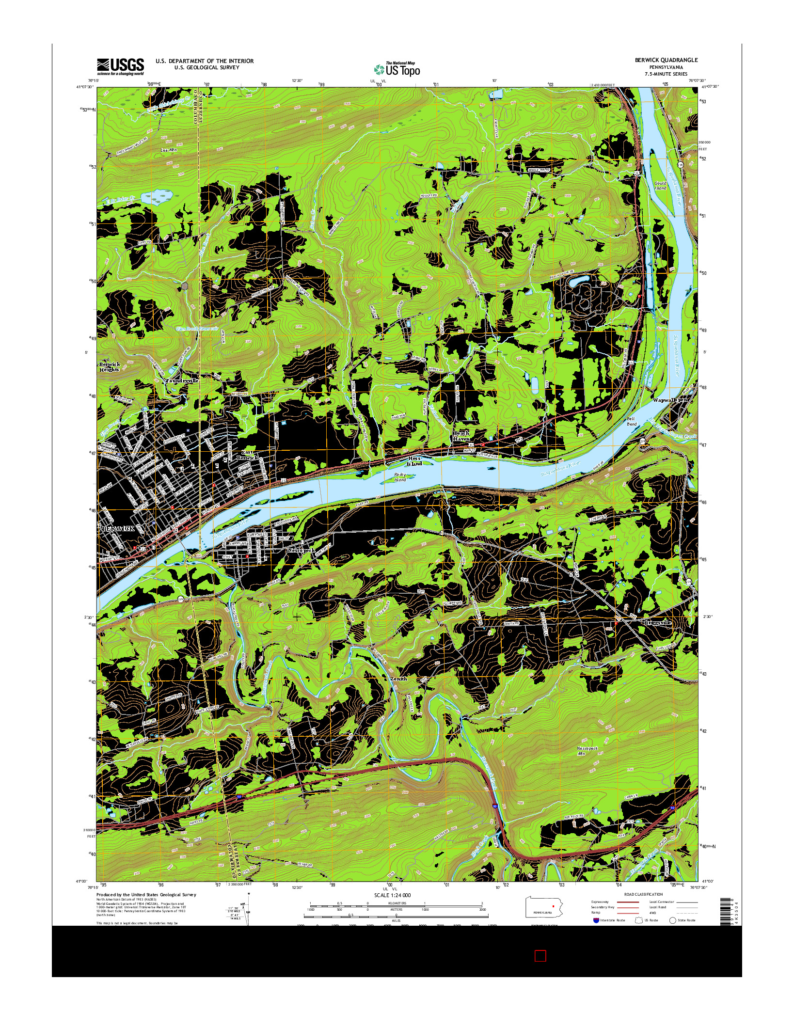 USGS US TOPO 7.5-MINUTE MAP FOR BERWICK, PA 2016