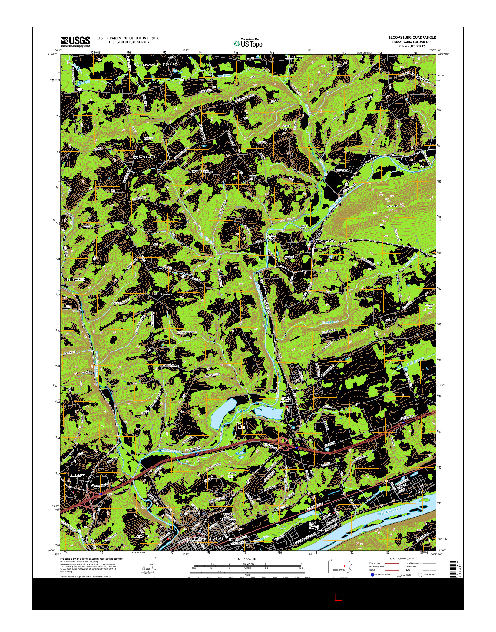 USGS US TOPO 7.5-MINUTE MAP FOR BLOOMSBURG, PA 2016