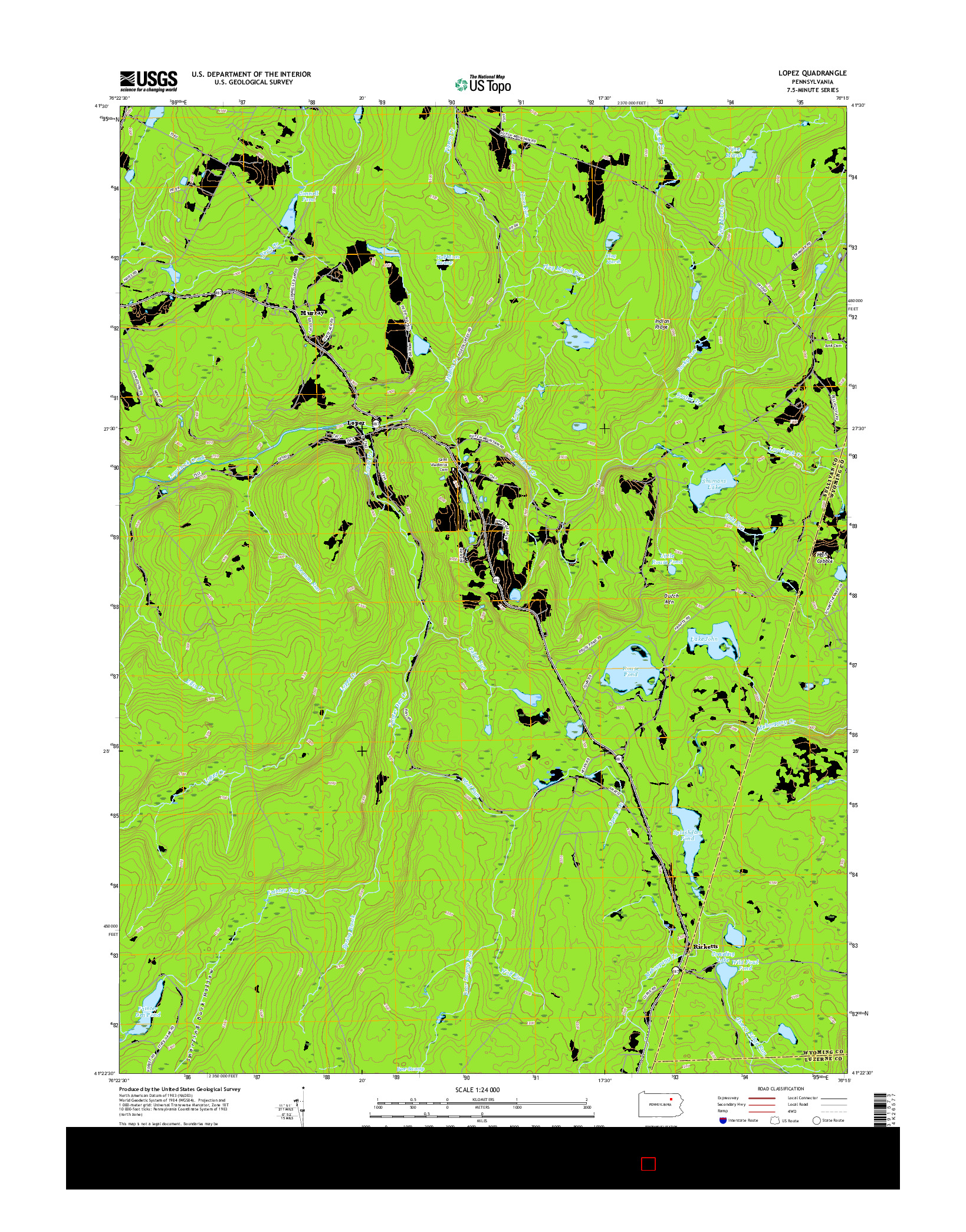 USGS US TOPO 7.5-MINUTE MAP FOR LOPEZ, PA 2016