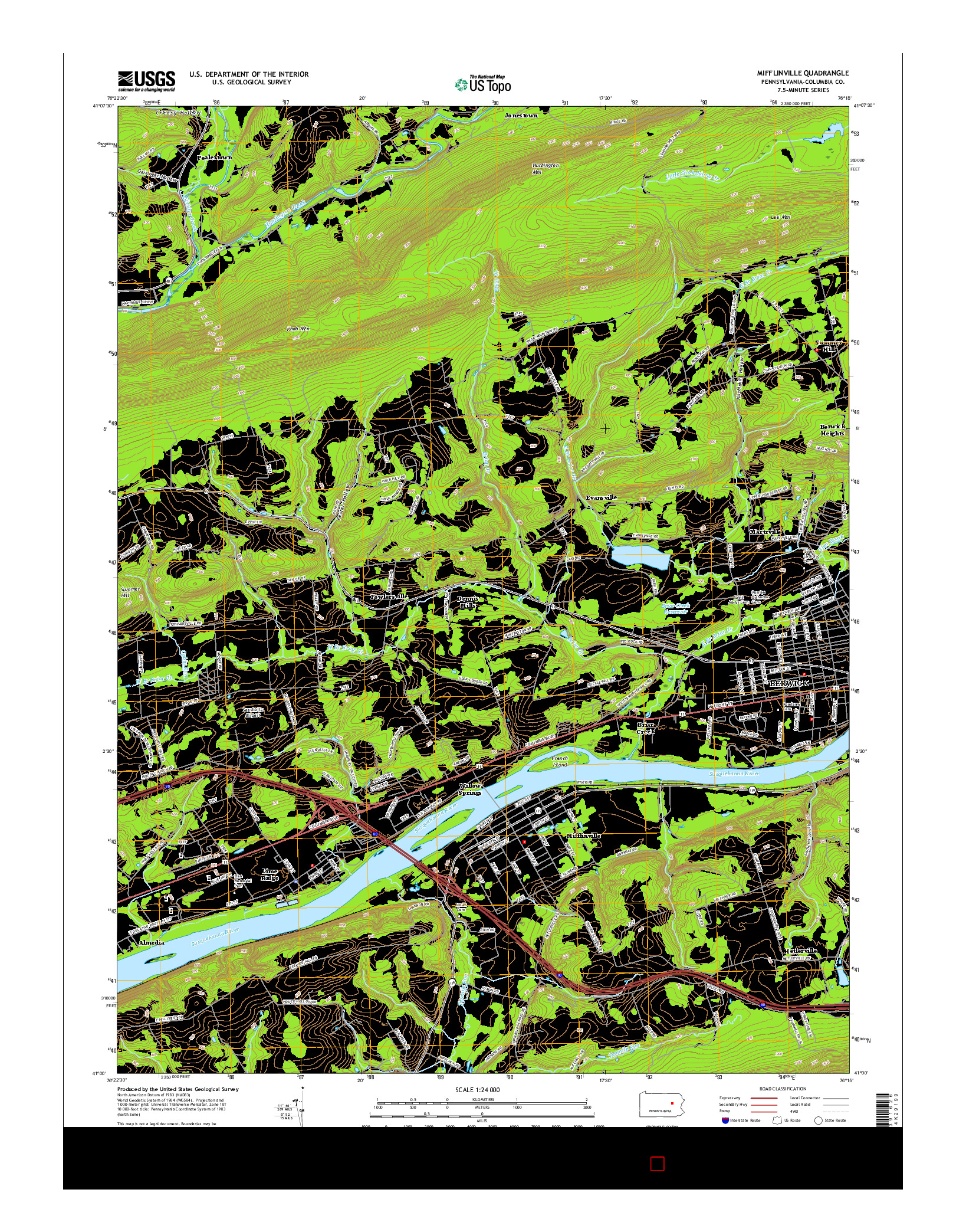 USGS US TOPO 7.5-MINUTE MAP FOR MIFFLINVILLE, PA 2016