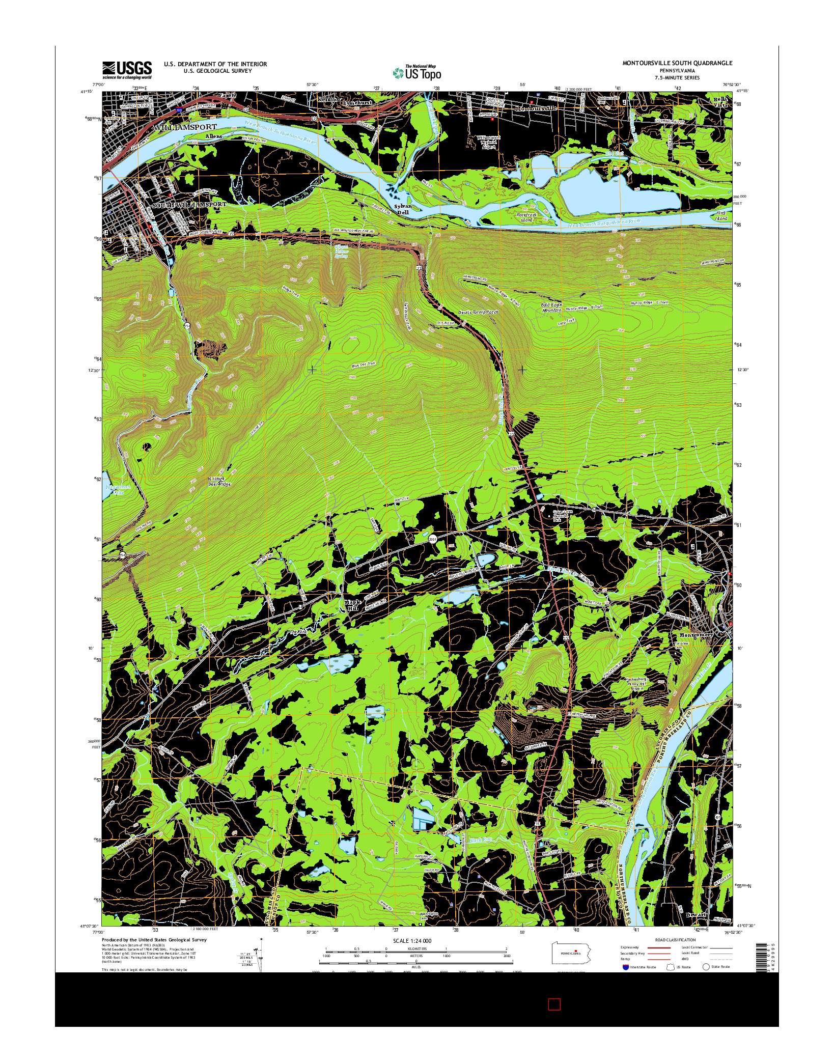 USGS US TOPO 7.5-MINUTE MAP FOR MONTOURSVILLE SOUTH, PA 2016