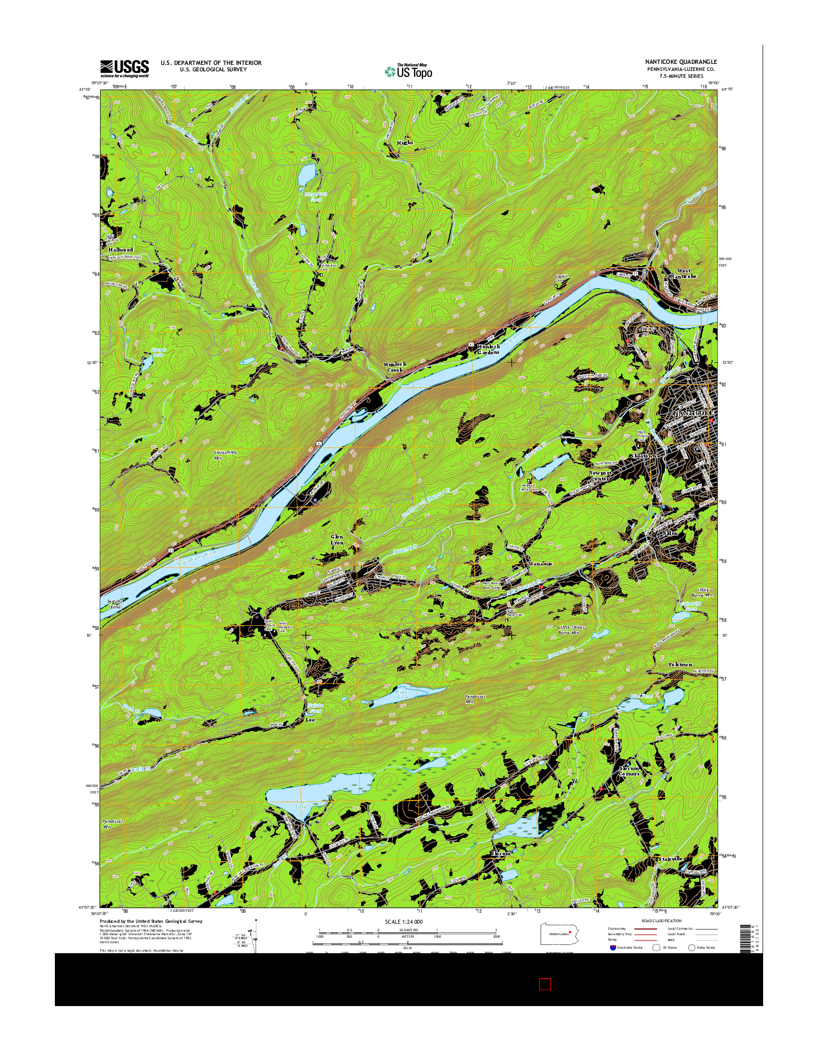 USGS US TOPO 7.5-MINUTE MAP FOR NANTICOKE, PA 2016