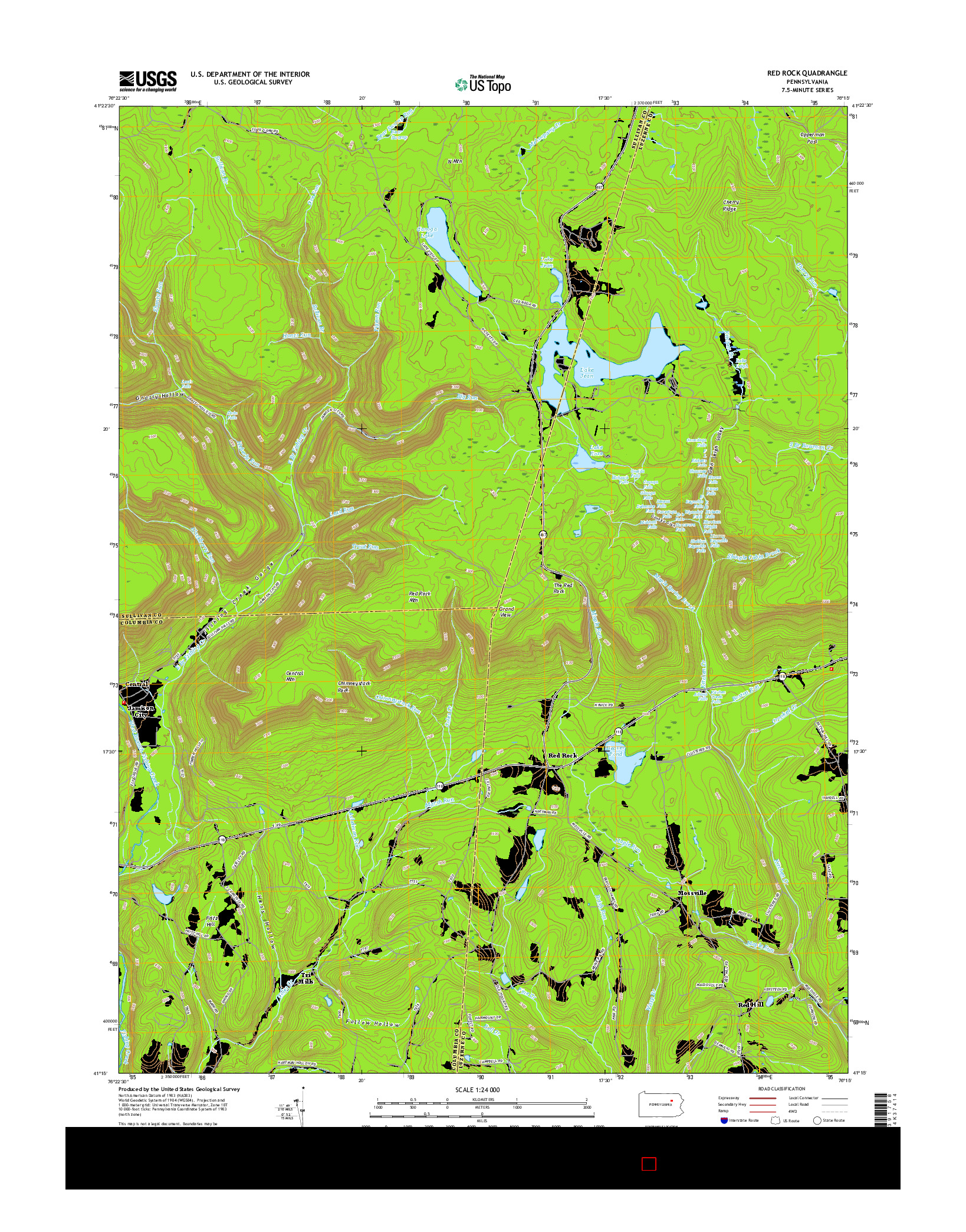 USGS US TOPO 7.5-MINUTE MAP FOR RED ROCK, PA 2016