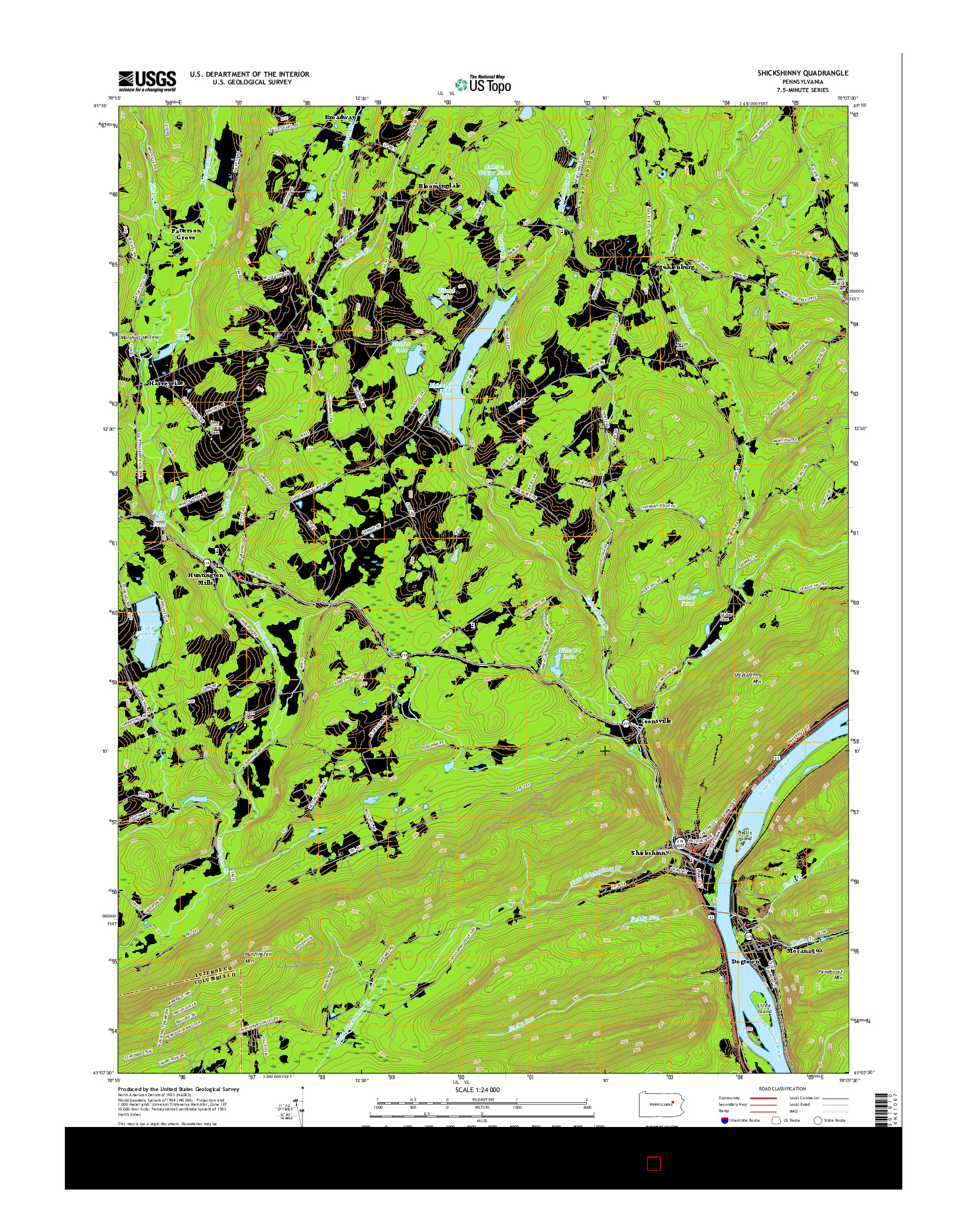 USGS US TOPO 7.5-MINUTE MAP FOR SHICKSHINNY, PA 2016