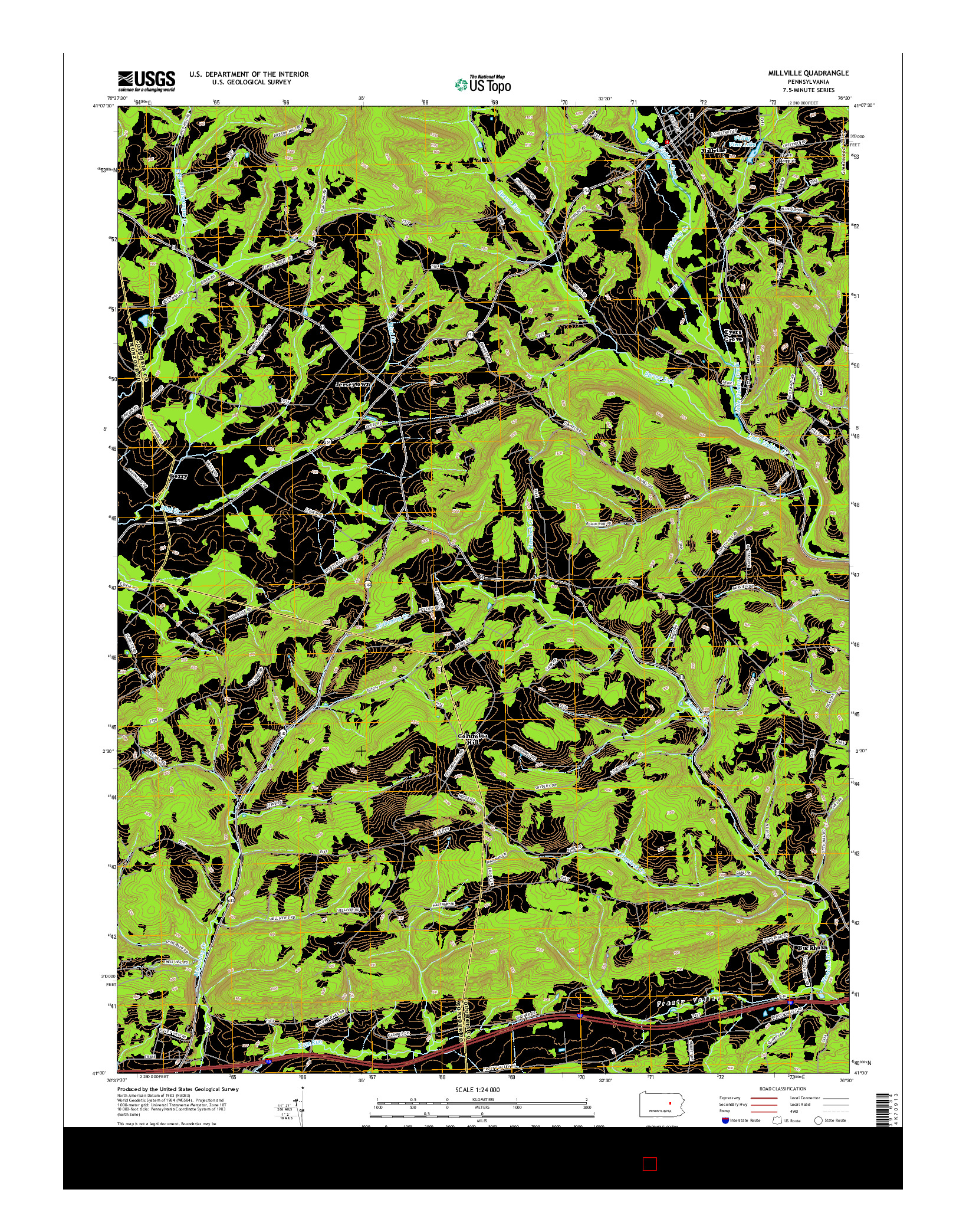 USGS US TOPO 7.5-MINUTE MAP FOR MILLVILLE, PA 2016