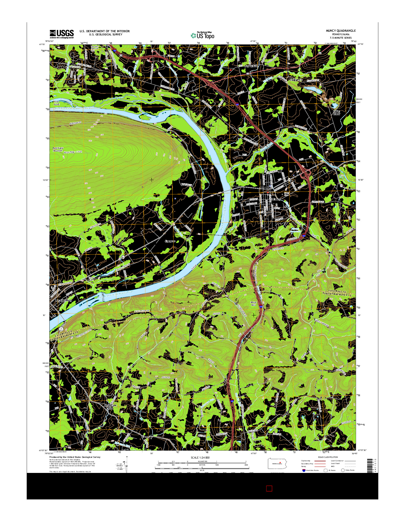 USGS US TOPO 7.5-MINUTE MAP FOR MUNCY, PA 2016