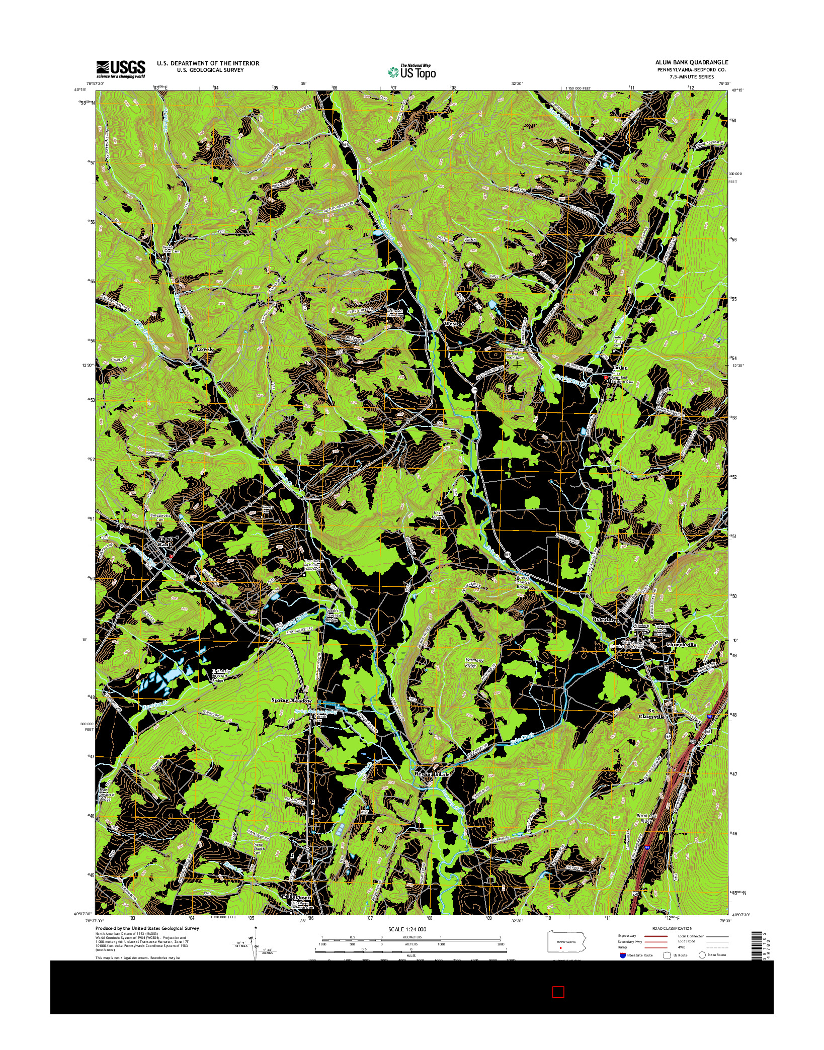USGS US TOPO 7.5-MINUTE MAP FOR ALUM BANK, PA 2016