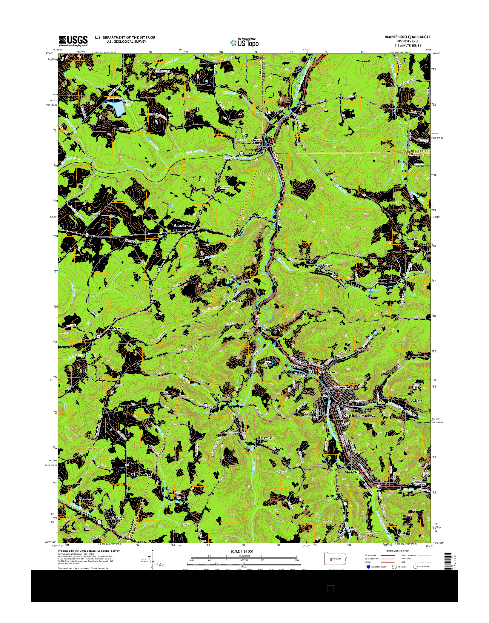 USGS US TOPO 7.5-MINUTE MAP FOR BARNESBORO, PA 2016