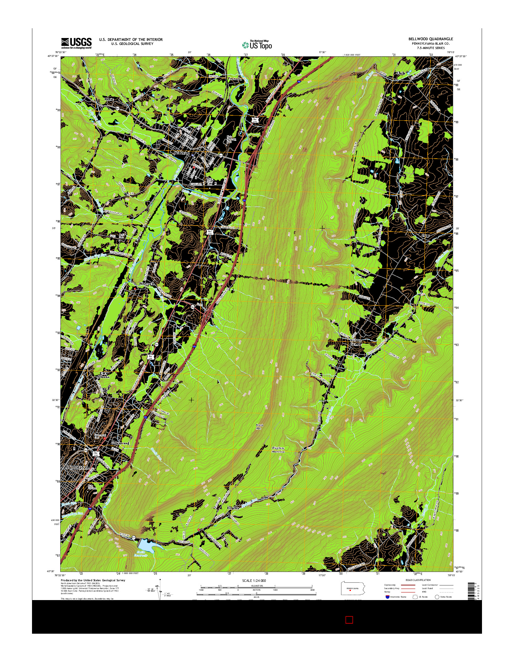 USGS US TOPO 7.5-MINUTE MAP FOR BELLWOOD, PA 2016