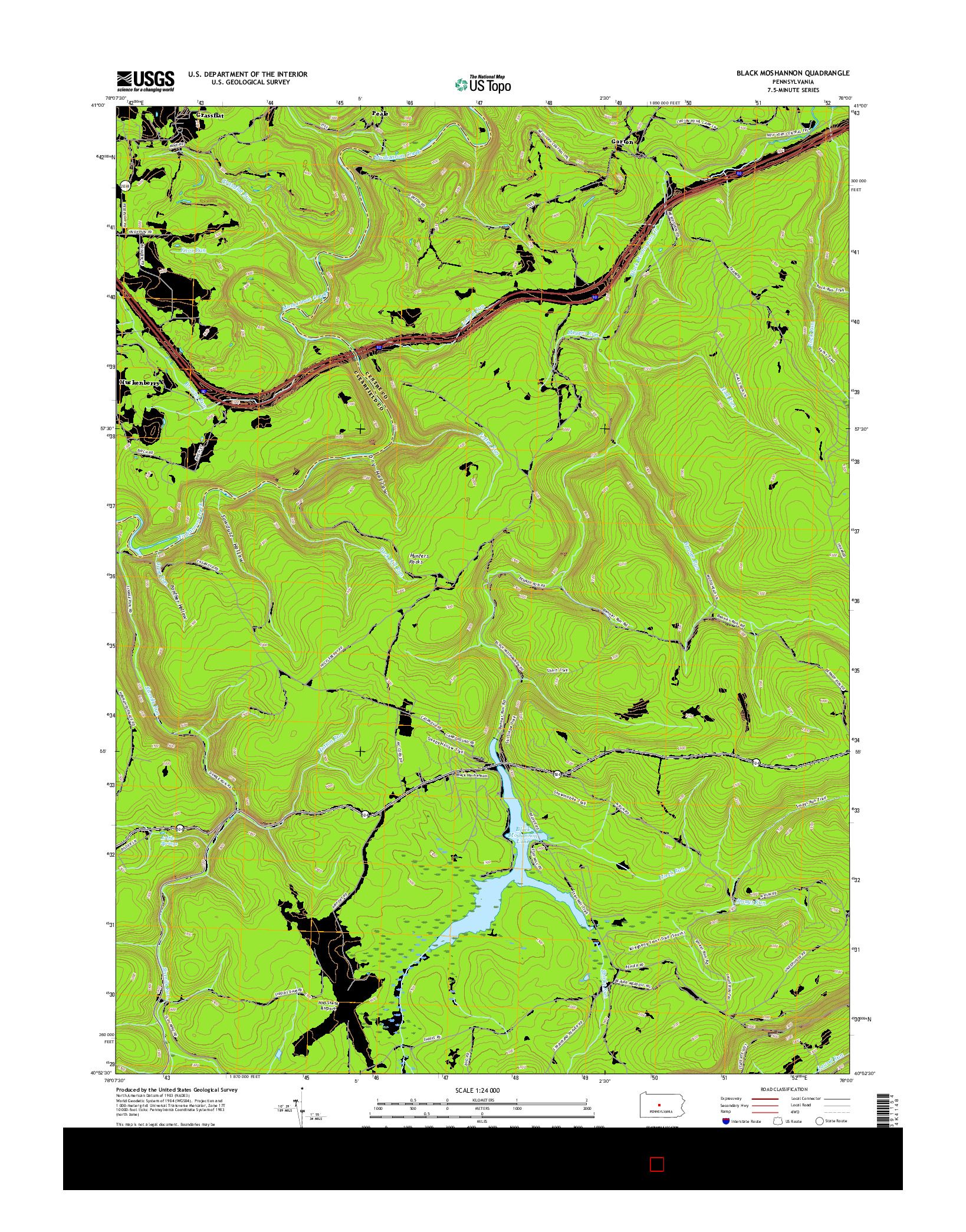 USGS US TOPO 7.5-MINUTE MAP FOR BLACK MOSHANNON, PA 2016