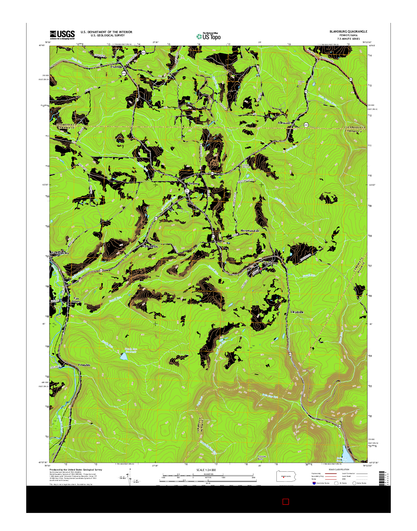 USGS US TOPO 7.5-MINUTE MAP FOR BLANDBURG, PA 2016