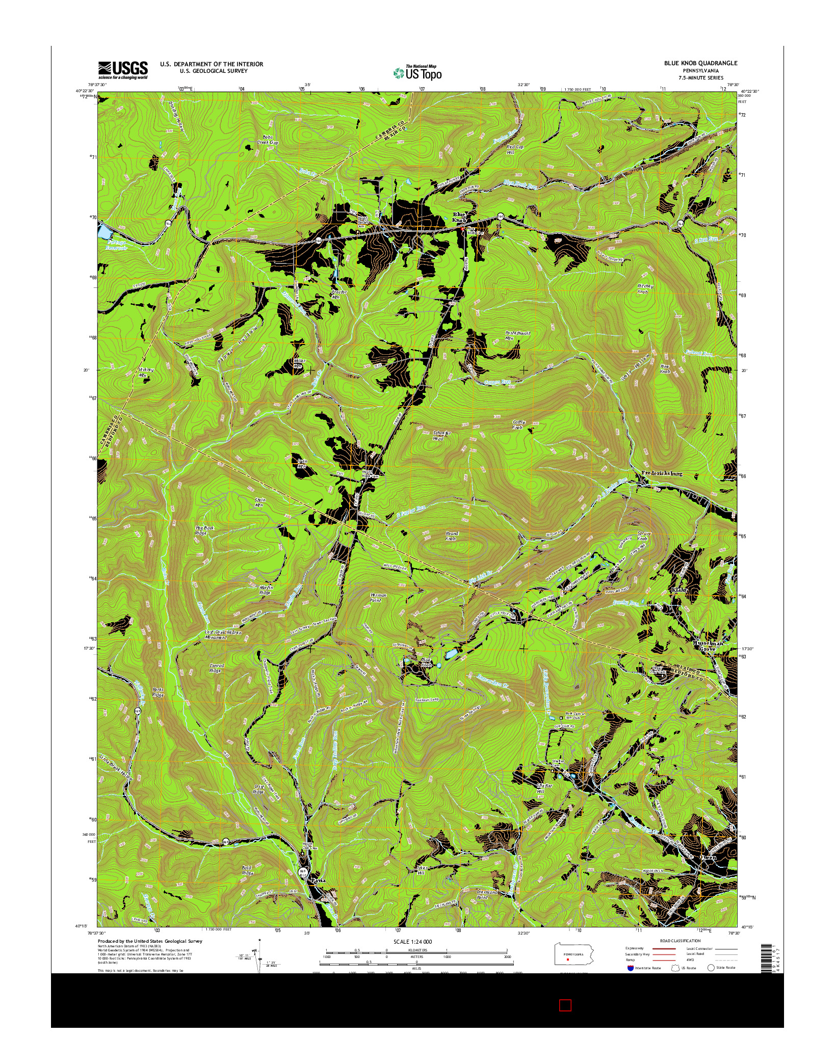 USGS US TOPO 7.5-MINUTE MAP FOR BLUE KNOB, PA 2016