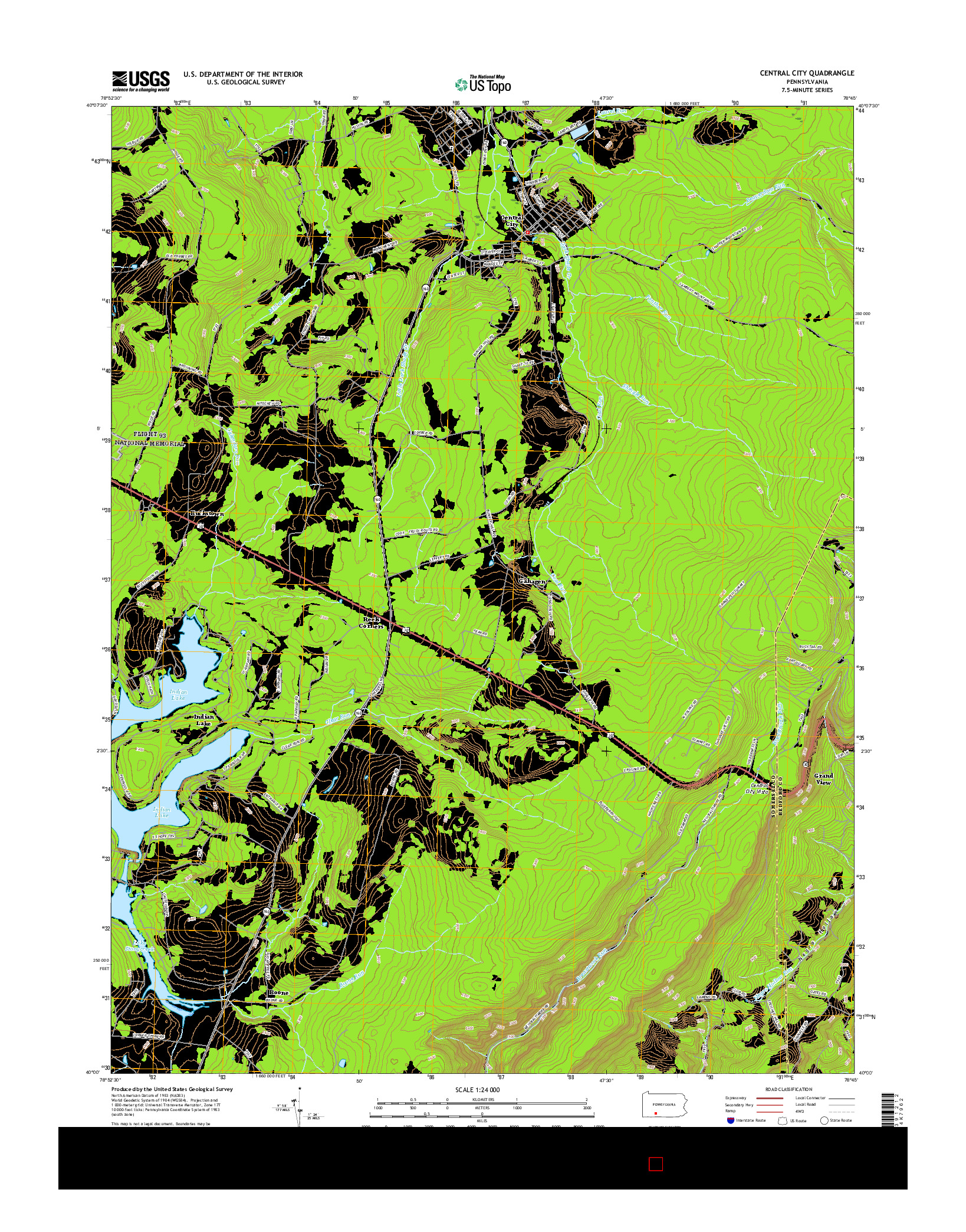 USGS US TOPO 7.5-MINUTE MAP FOR CENTRAL CITY, PA 2016