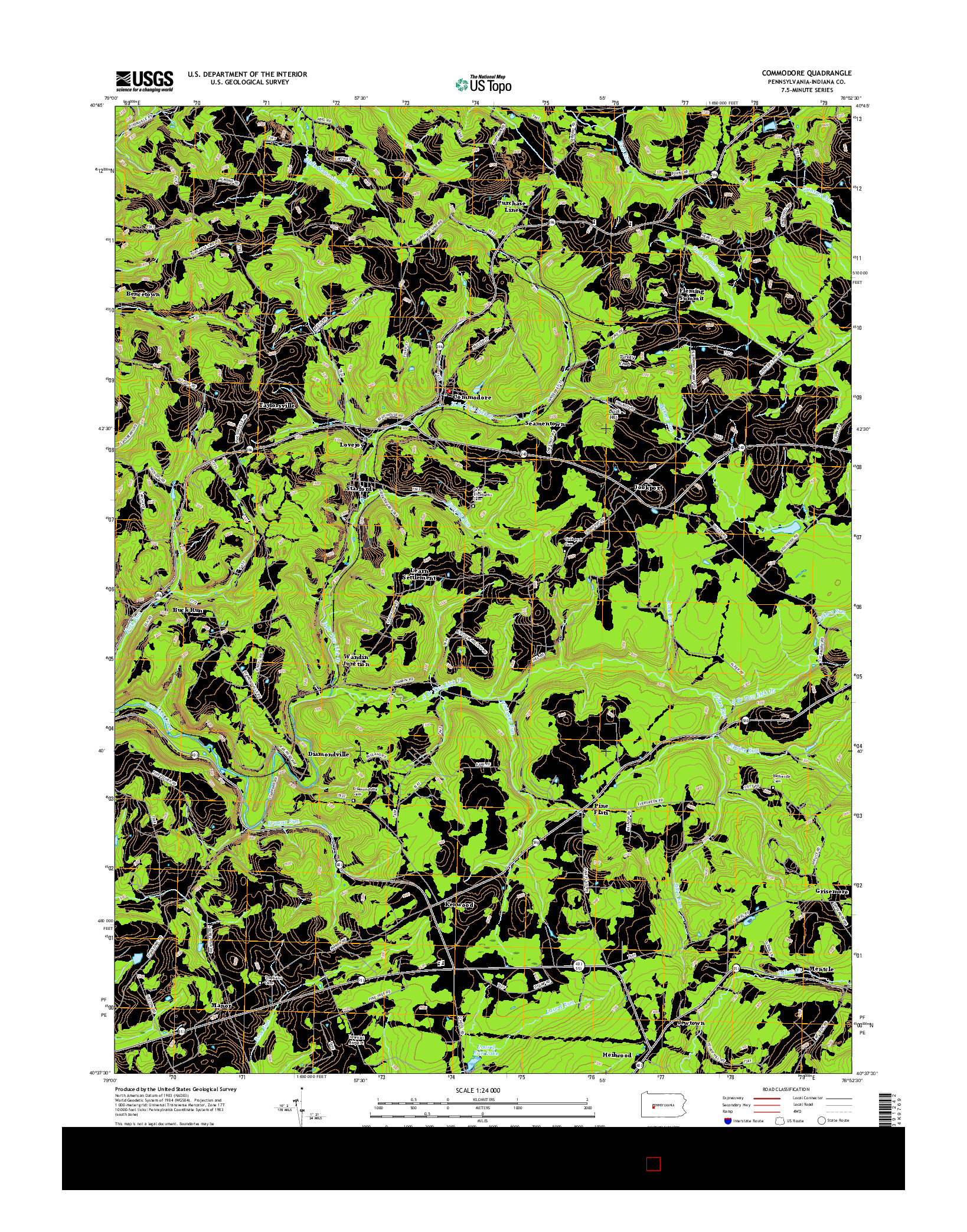 USGS US TOPO 7.5-MINUTE MAP FOR COMMODORE, PA 2016