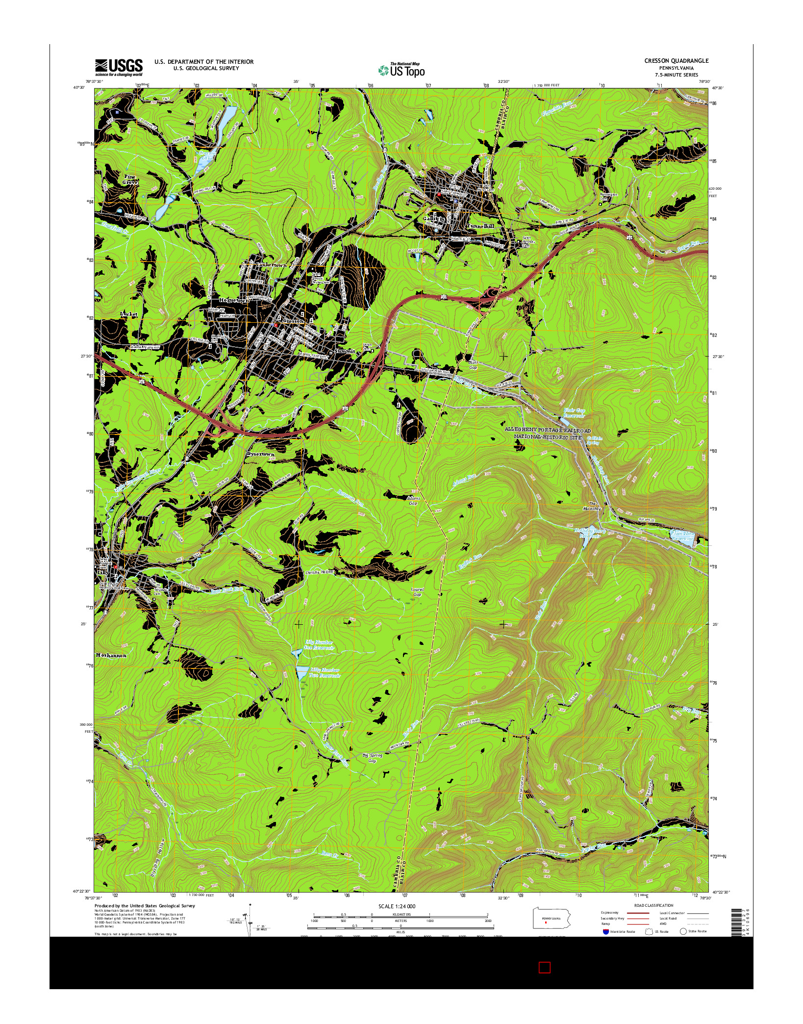 USGS US TOPO 7.5-MINUTE MAP FOR CRESSON, PA 2016
