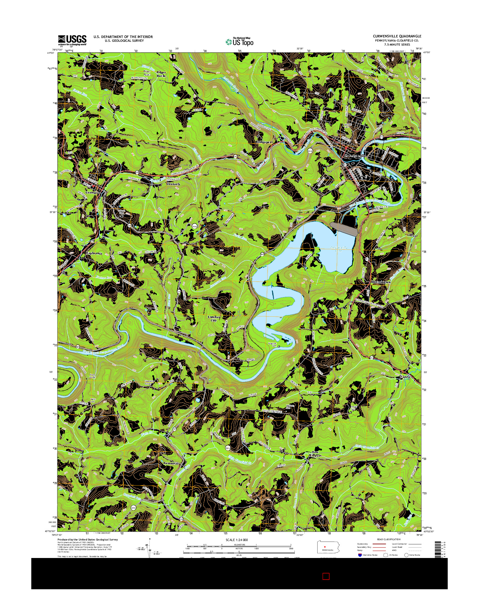 USGS US TOPO 7.5-MINUTE MAP FOR CURWENSVILLE, PA 2016