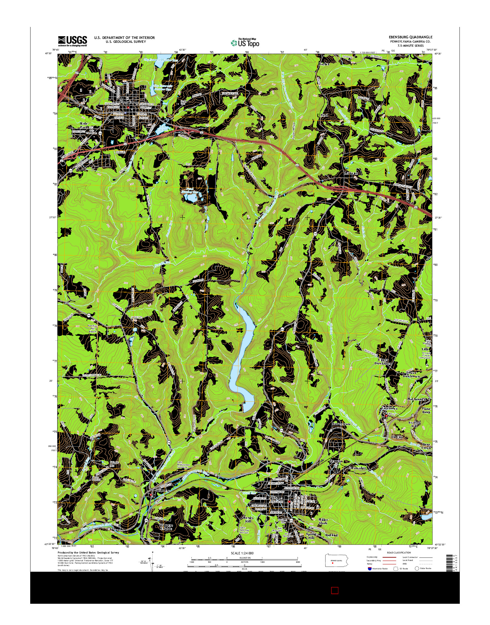 USGS US TOPO 7.5-MINUTE MAP FOR EBENSBURG, PA 2016