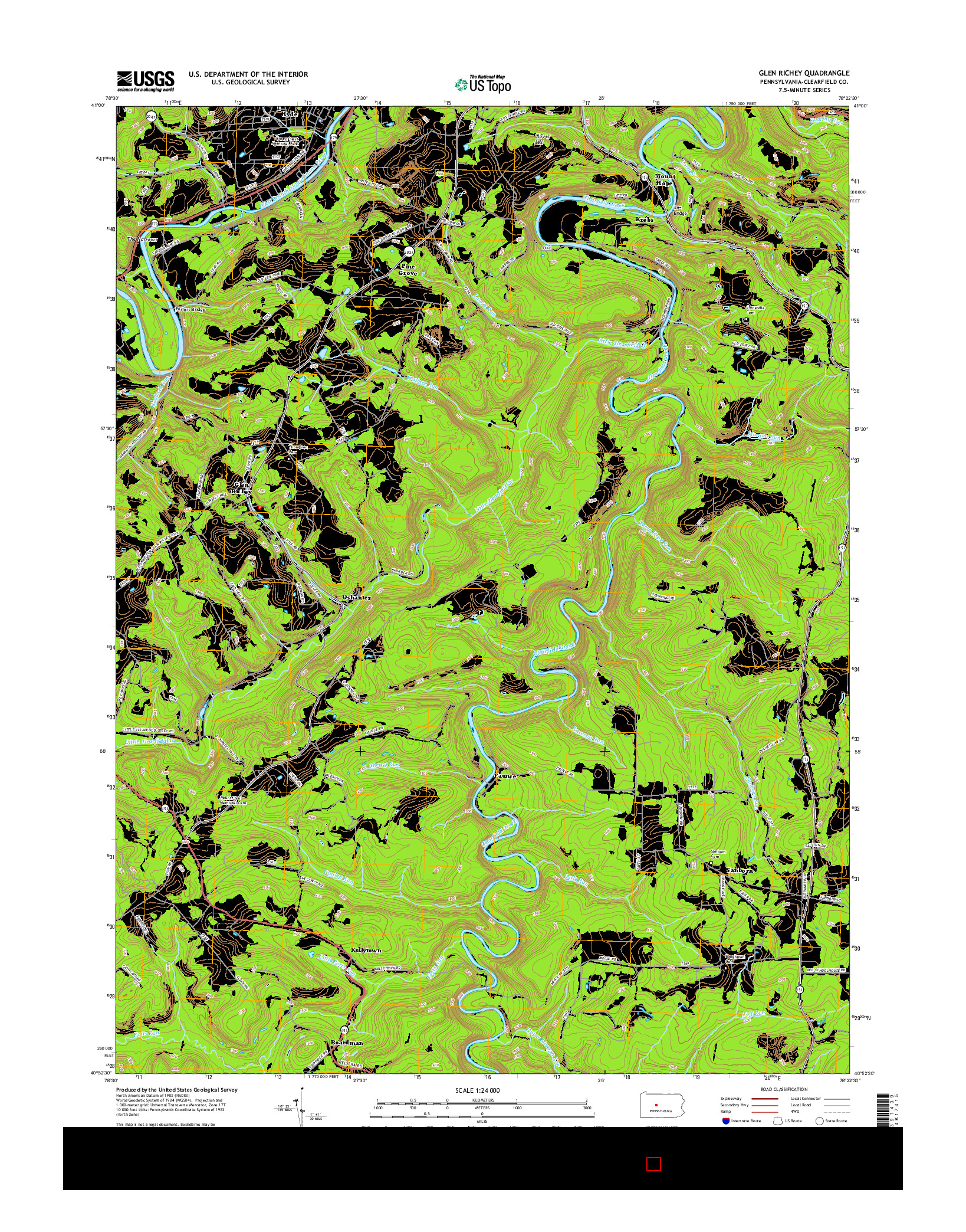 USGS US TOPO 7.5-MINUTE MAP FOR GLEN RICHEY, PA 2016