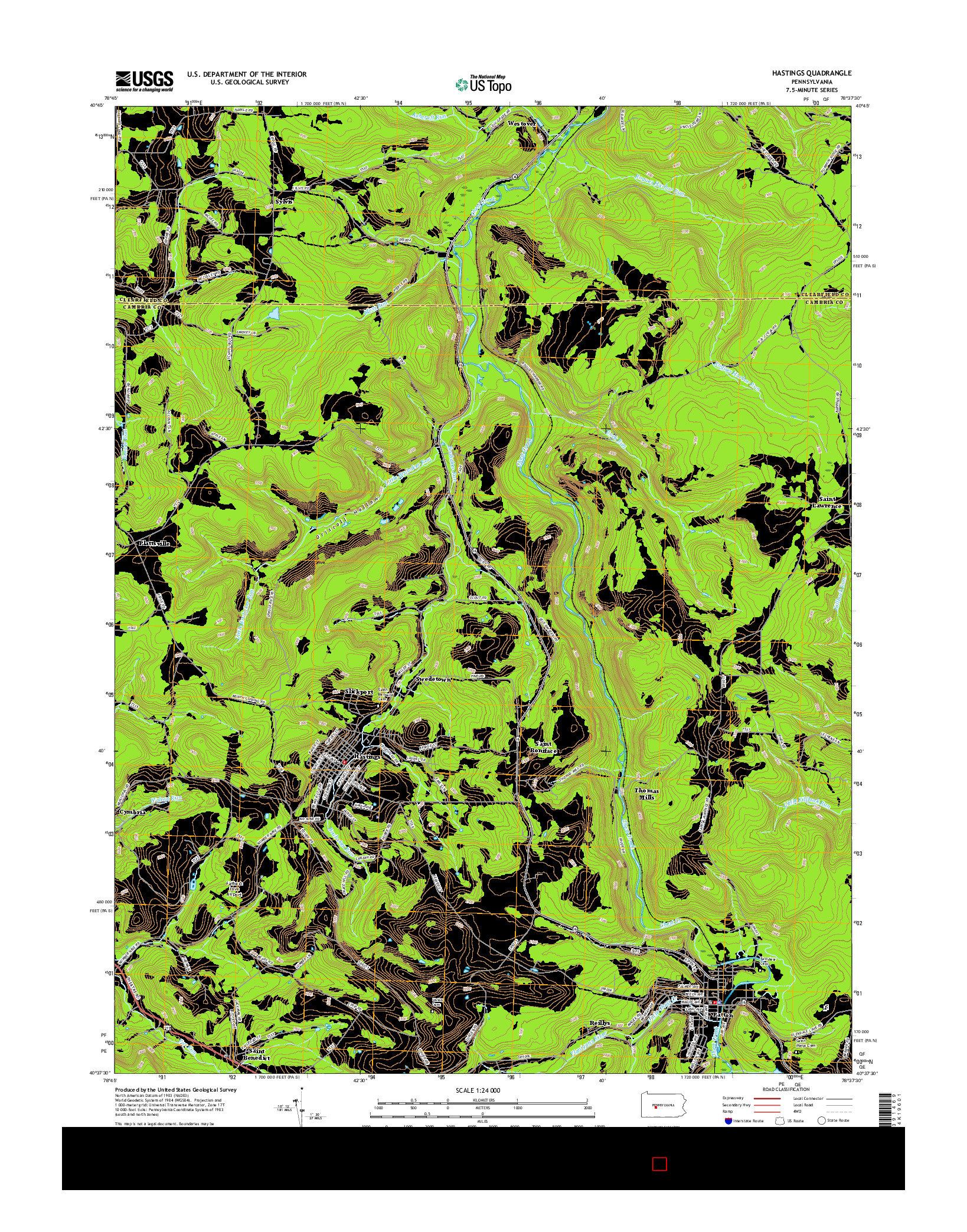 USGS US TOPO 7.5-MINUTE MAP FOR HASTINGS, PA 2016